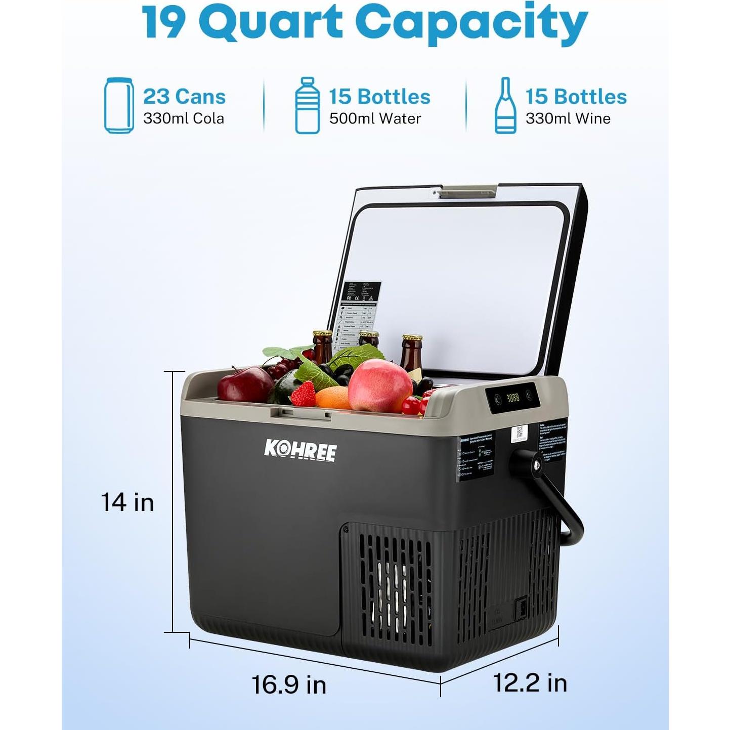 Refrigerador de Coche Kohree 12V 19QT -20°C a 20°C Portátil