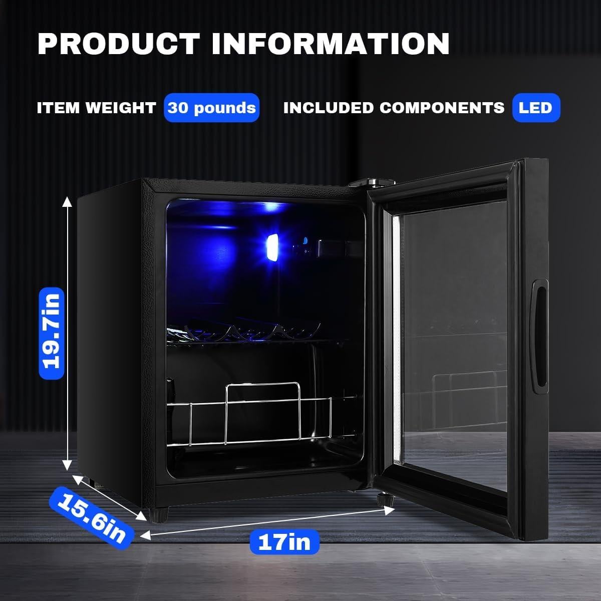 FLB-45 75 Can, Refrigerator Small Mini Fridge Freestanding Beverage Cooler with Adjustable Shelving Glass Door for Beer Soda or Wine Perfect Office Home or Bar Black
