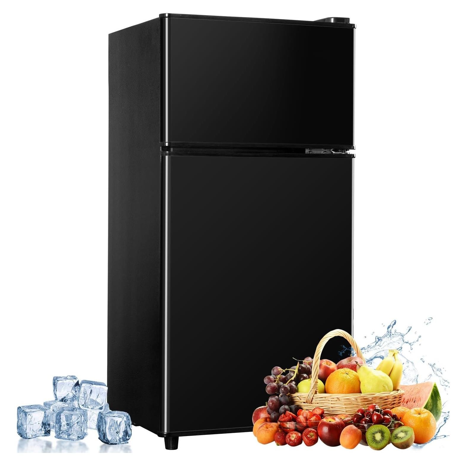 3.2 Cu.Ft Compact Double Door Mini Fridge - Top Freezer & Bottom Refrigerator | Energy Save, Ultra Quiet (<35dB), 7-Level Precision Cooling | Ideal for Dorm, Bedroom, Office & Small Spaces
