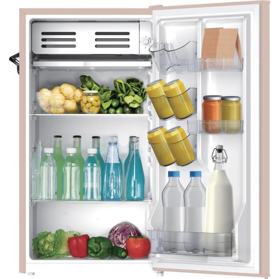 Frigidaire Retro Compact Fridge with Chiller, 3.2 cu ft Countertop Fridge with Built-In Bottle Opener, Compact Refrigerator for Office, Bedroom, Dorm Room or Cabin - 16.5" D x 19" W x 31" H (Coral)