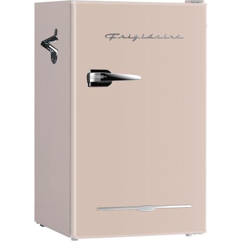Frigidaire Retro Compact Fridge with Chiller, 3.2 cu ft Countertop Fridge with Built-In Bottle Opener, Compact Refrigerator for Office, Bedroom, Dorm Room or Cabin - 16.5" D x 19" W x 31" H (Coral)