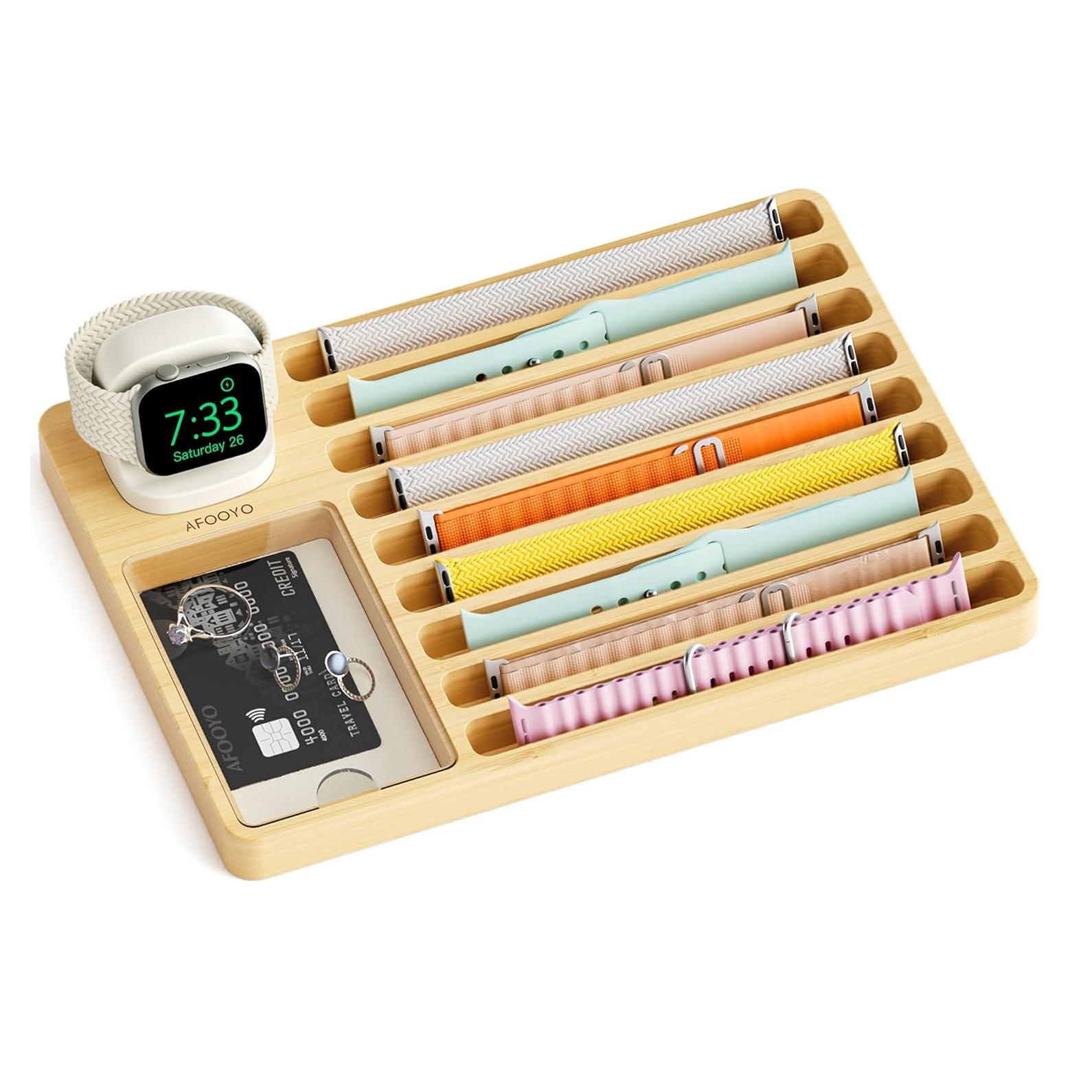 Organizador de Correas de Reloj AFOOYO de Bambú con Carga