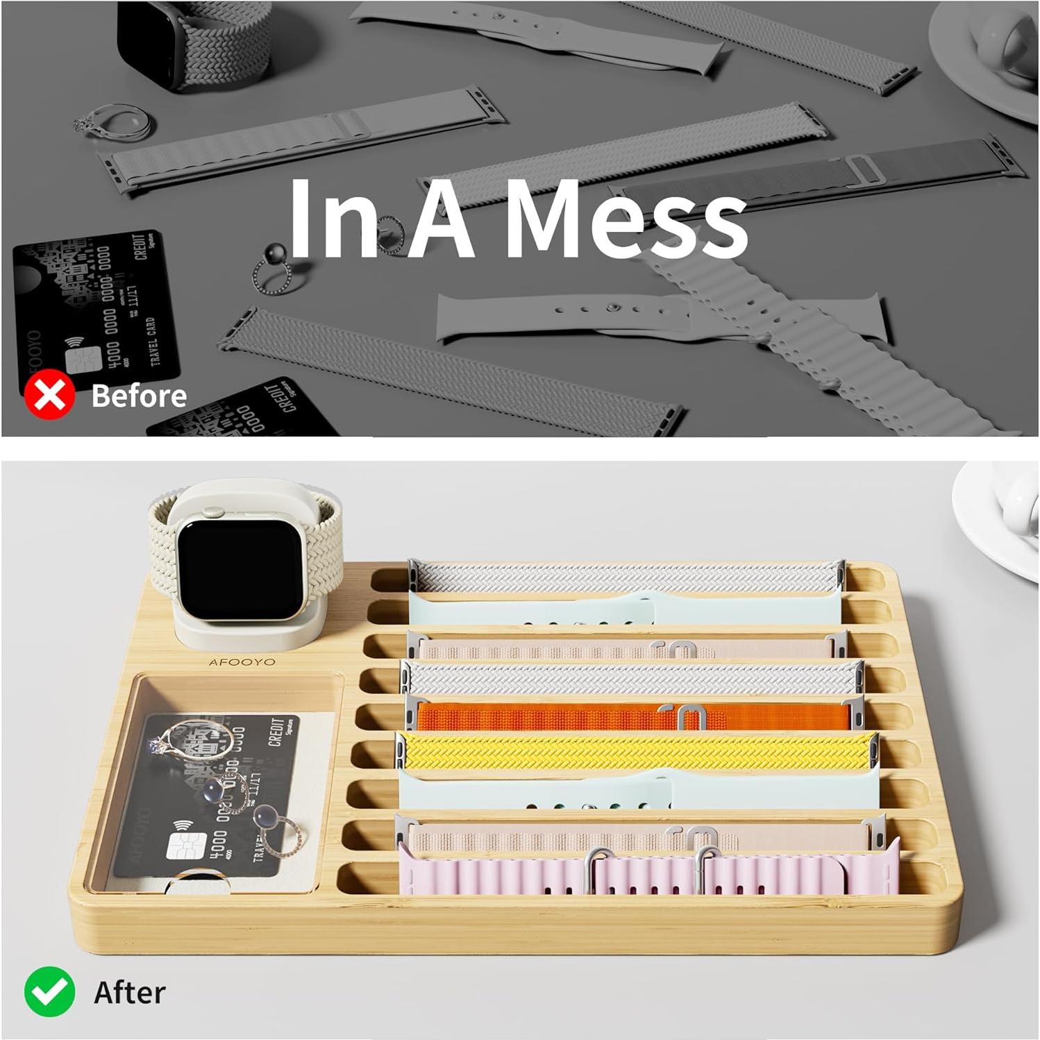 Organizador de Correas de Reloj AFOOYO de Bambú con Carga