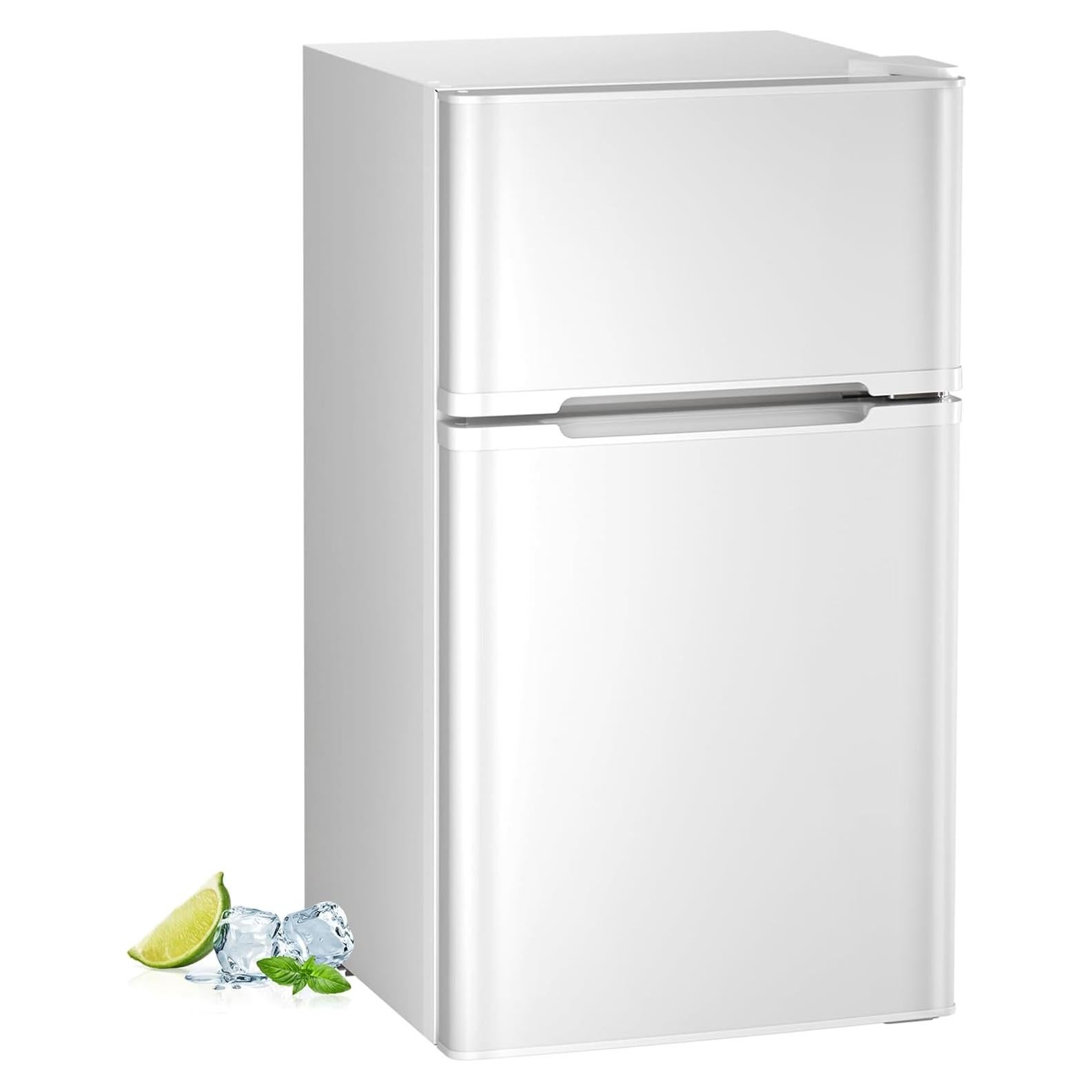 3.2 Cu.Ft Mini fridge with Freezer, Double Door Compact Refrigerator, Retro Mini Refrigerator for Dorm, Office, Bar, RV, Bedroom, (White)