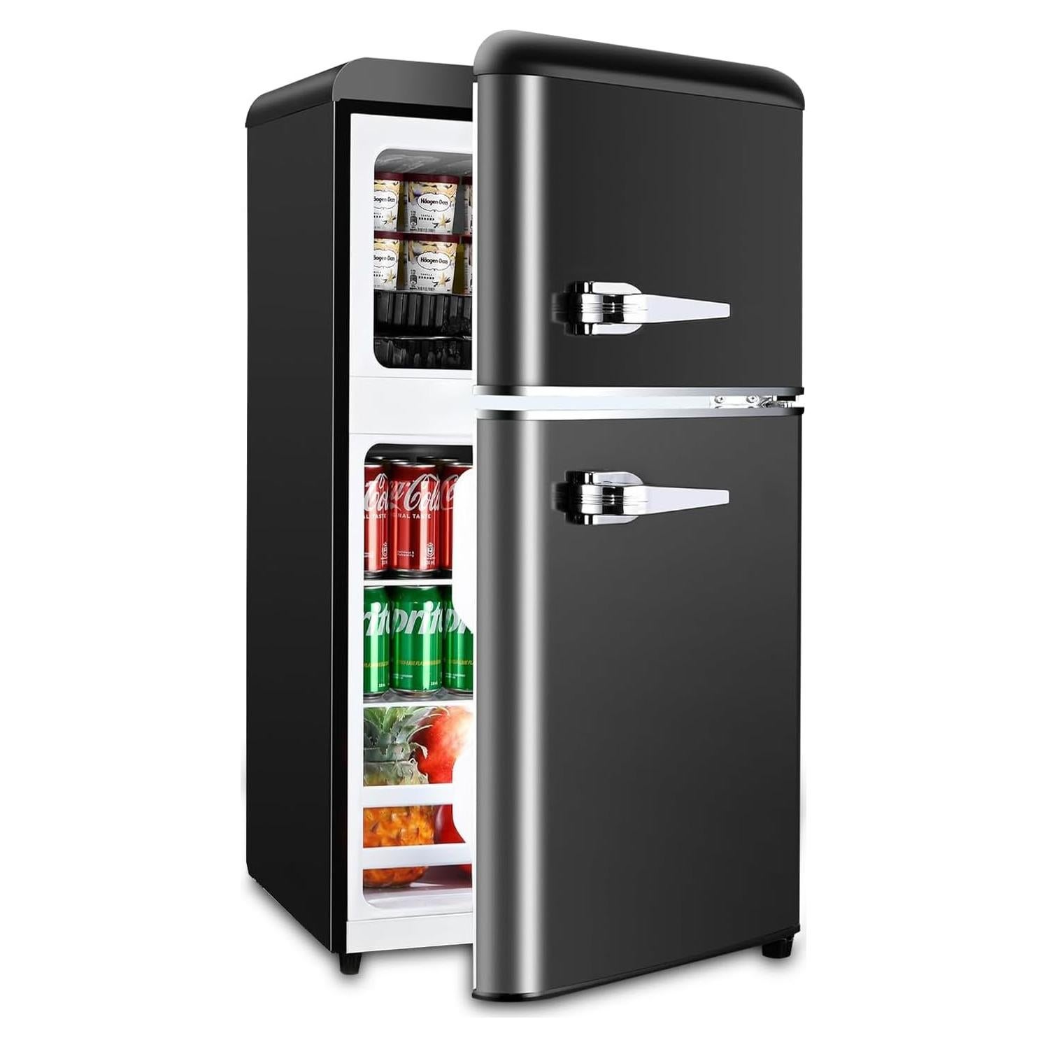 Mini Fridge With Freezer,Compact Refrigerator With 2 Doors,7- Level Adjustable Thermostat, Removable Glass Shelves For Bedroom, Office, Kitchen, Apartment, Dorm, 3.5 Cu. Ft Black