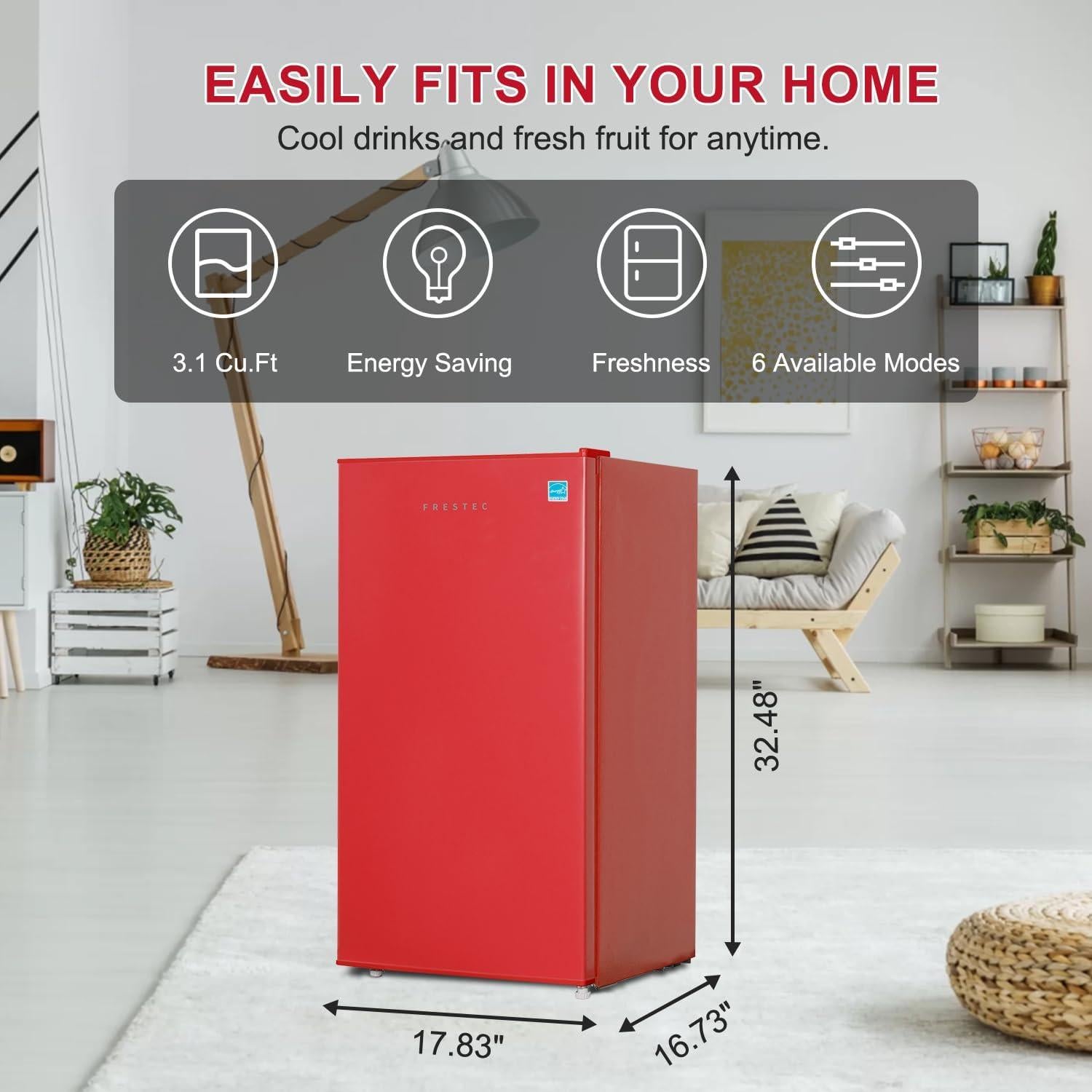 Frestec 3.1 CU' Mini Refrigerator, Compact Refrigerator, Small Refrigerator with Freezer, Red (FR 310 RED)
