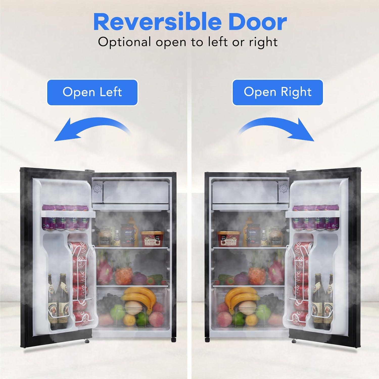 Compact Mini Refrigerator With Freezer - 3.2 Cu.Ft Capacity, Reversible Doors, Adjustable Thermostat, Single Freezer Design for Bedroom, Apartment, Office black U.S. regulations, Black