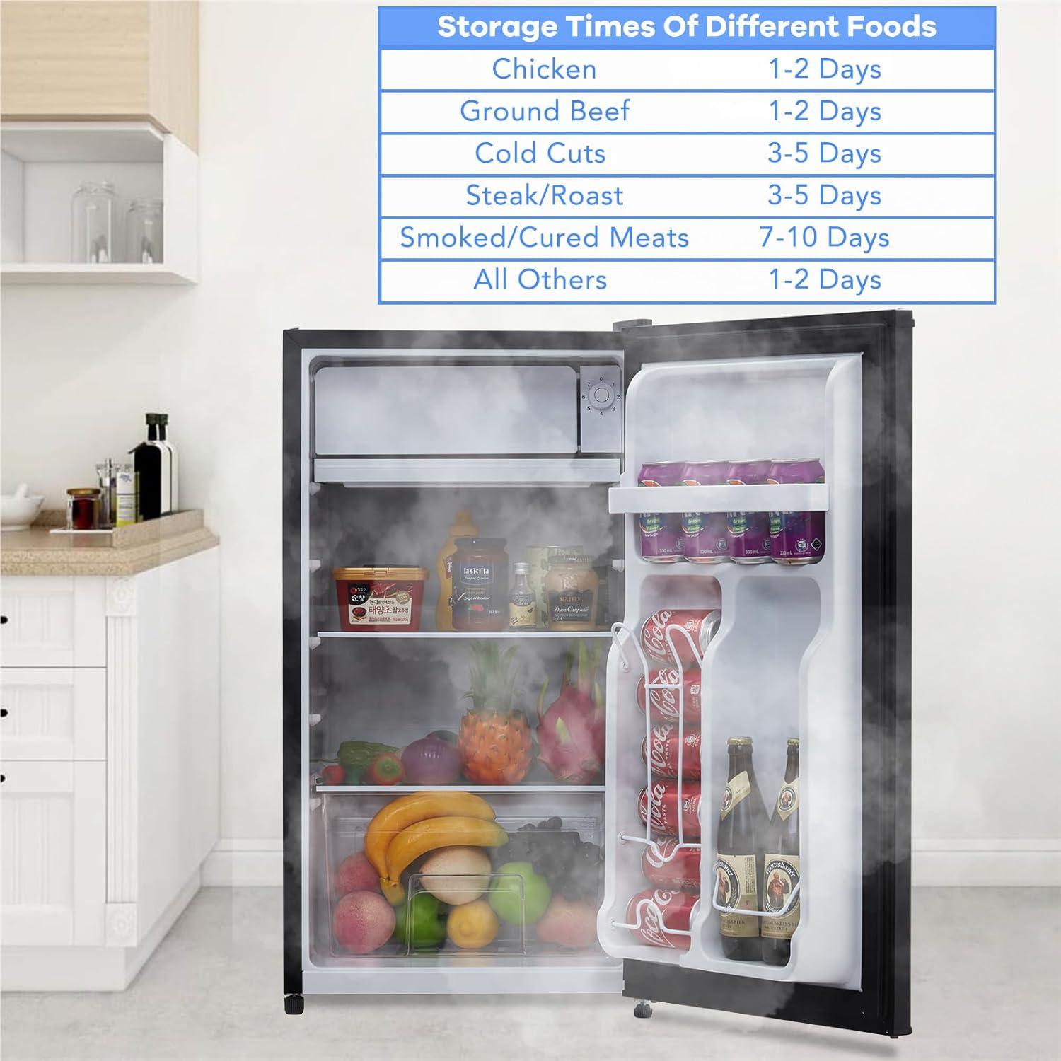 Compact Mini Refrigerator With Freezer - 3.2 Cu.Ft Capacity, Reversible Doors, Adjustable Thermostat, Single Freezer Design for Bedroom, Apartment, Office black U.S. regulations, Black