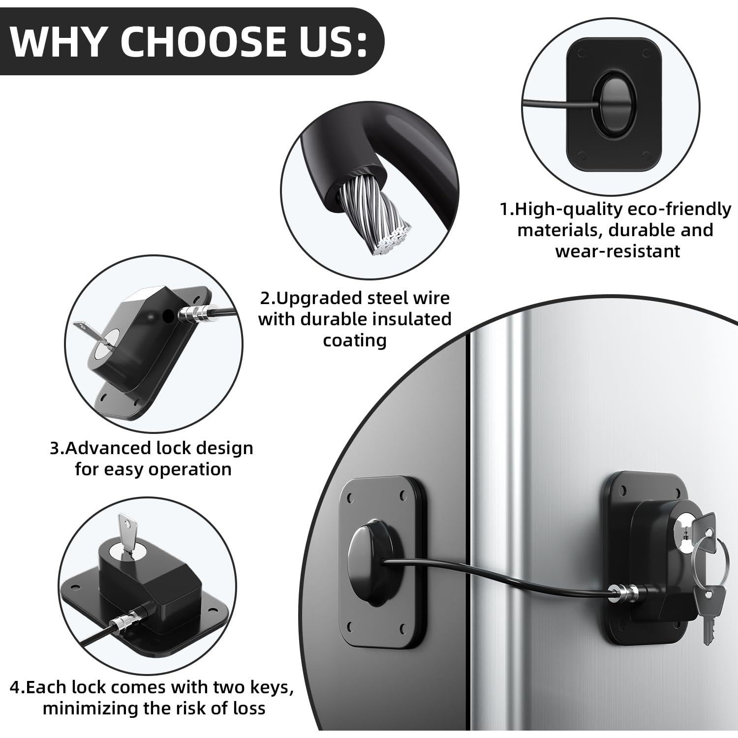 Cerradura de Refrigerador RORMGO con Llave - 2 Paquetes, Negro