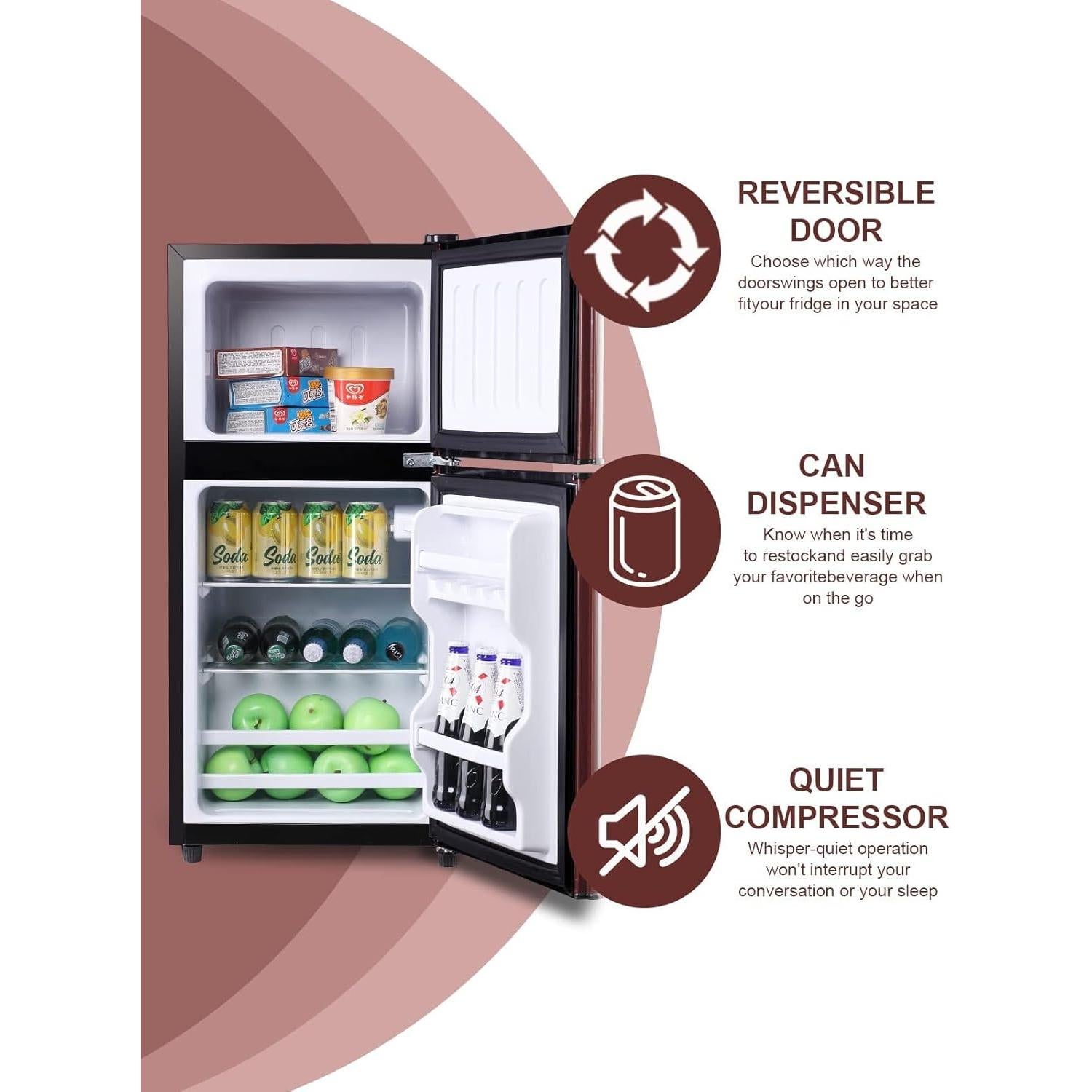 FLS-80-WOOD 3.5 Cu.Ft Compact, Retro Fridge with Dual Door, Small Refrigerator with Freezer,7 Level Adjustable Thermostat for Garage, Dorm,Bedroom, Office, Apartment, Wood