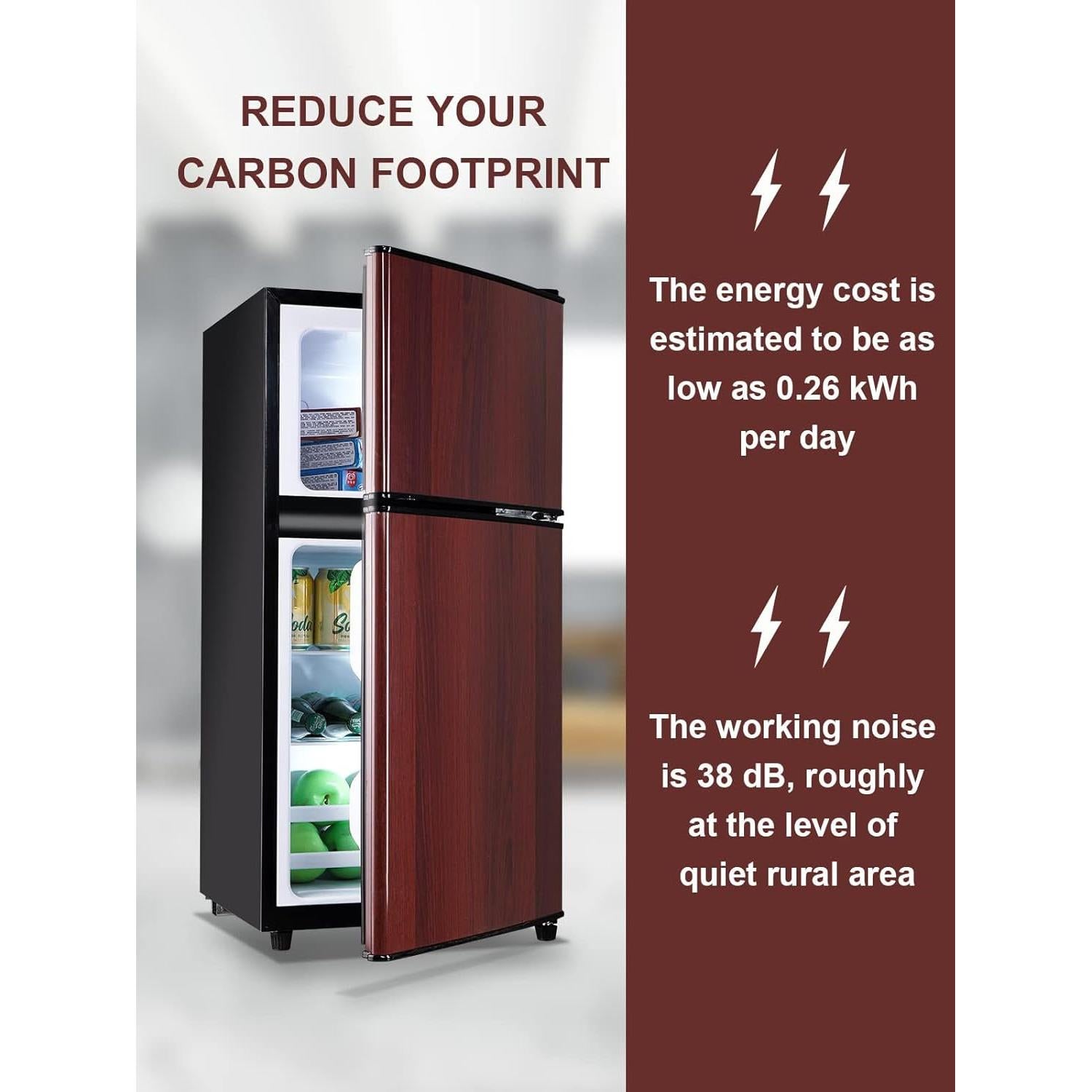 FLS-80-WOOD 3.5 Cu.Ft Compact, Retro Fridge with Dual Door, Small Refrigerator with Freezer,7 Level Adjustable Thermostat for Garage, Dorm,Bedroom, Office, Apartment, Wood