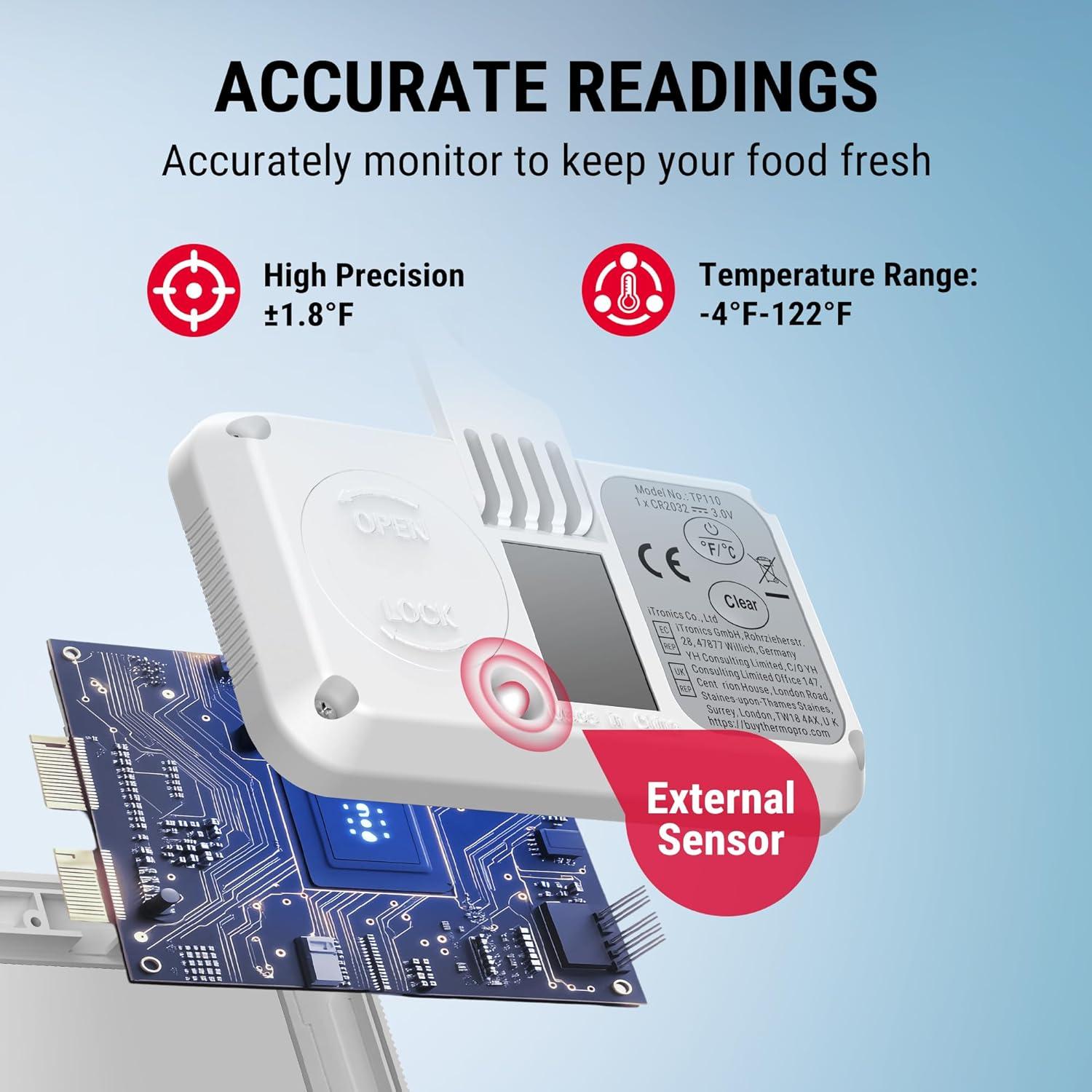 Termómetro de Refrigerador ThermoPro LCD Retroiluminado 2 Pzas