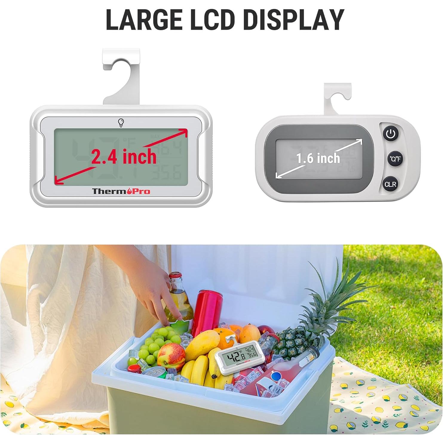 Termómetro de Refrigerador ThermoPro LCD Retroiluminado 2 Pzas