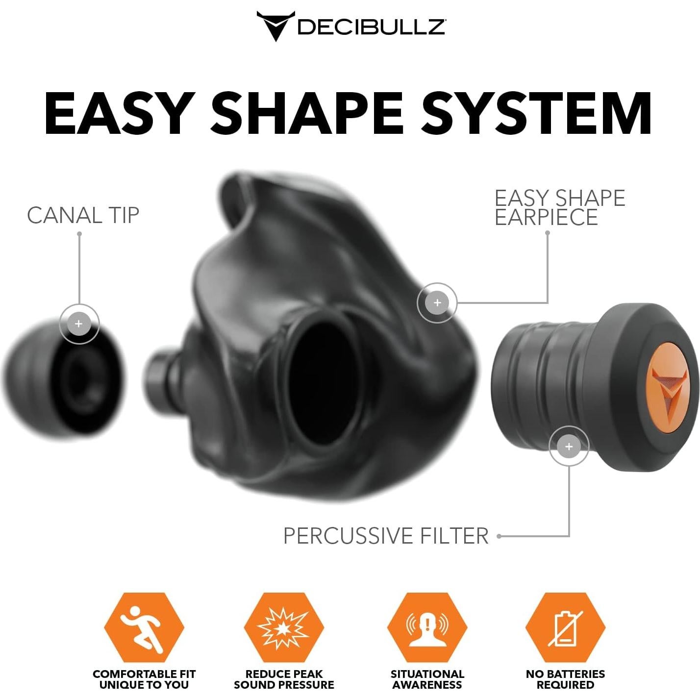 Tapones Auditivos Decibullz Moldeables para Tiro 11.4cm