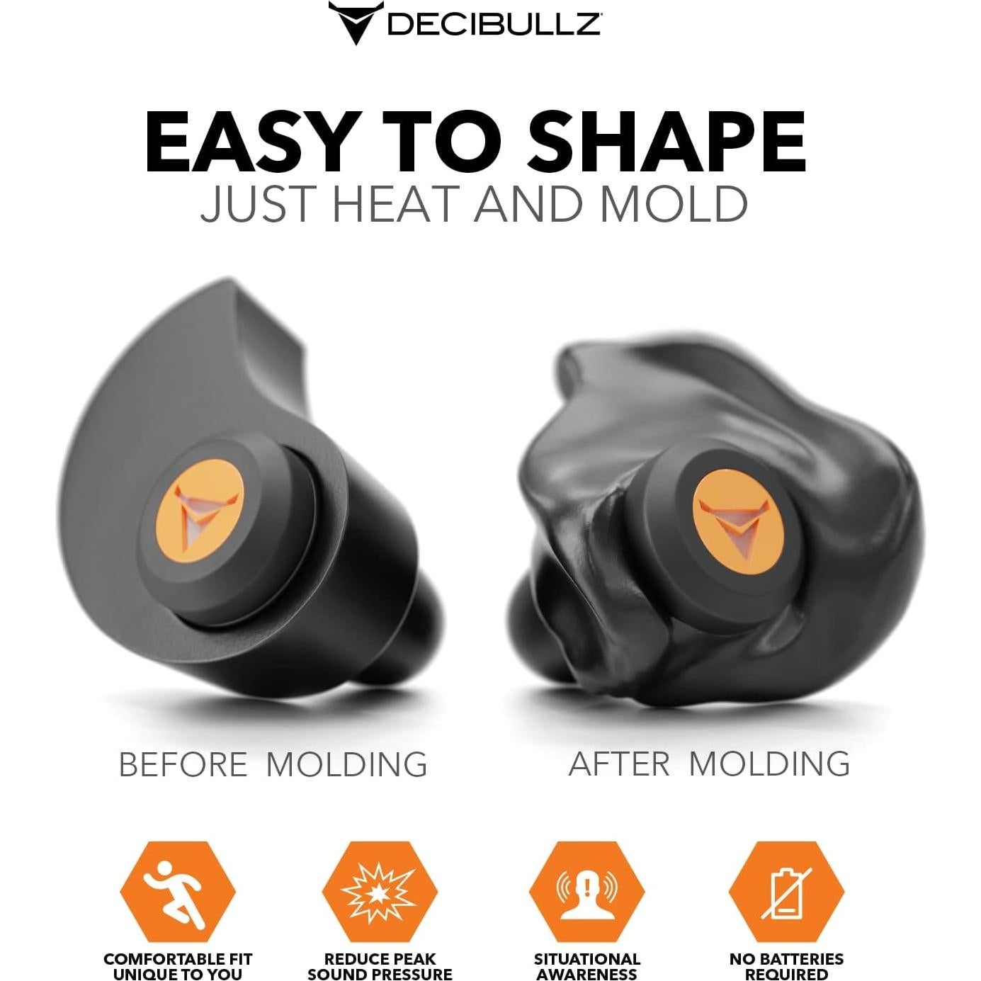 Tapones Auditivos Decibullz Moldeables para Tiro 11.4cm