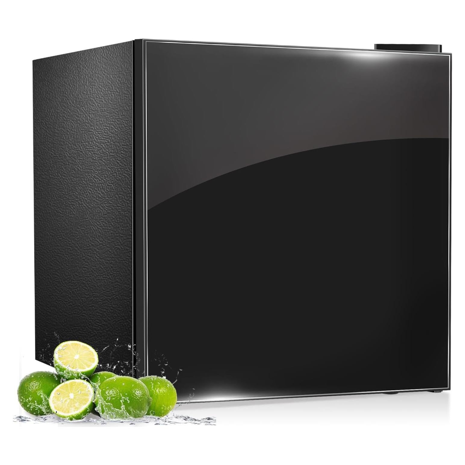 Mini fridge with Freezer,1.6 cu.ft Reversible Single Door Compact Refrigerator, Retro Mini Refrigerator for Dorm, Office, Bar, RV, Bedroom(Black)