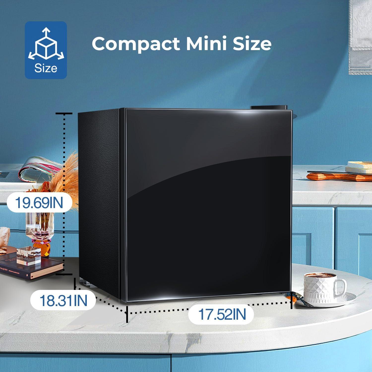 Mini fridge with Freezer,1.6 cu.ft Reversible Single Door Compact Refrigerator, Retro Mini Refrigerator for Dorm, Office, Bar, RV, Bedroom(Black)
