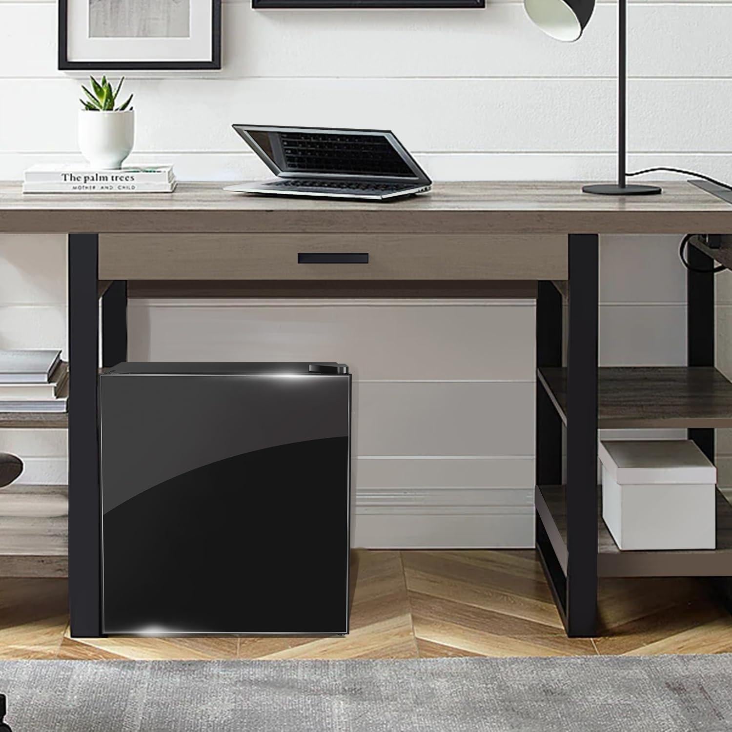 Mini fridge with Freezer,1.6 cu.ft Reversible Single Door Compact Refrigerator, Retro Mini Refrigerator for Dorm, Office, Bar, RV, Bedroom(Black)