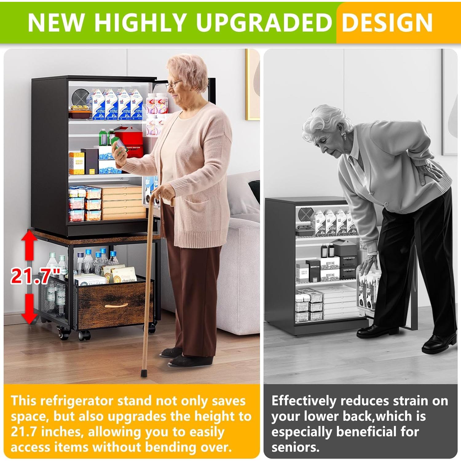 Mini Fridge Stand with Storage,Mobile Mini Fridge Cabinet Beverage Refrigerator Stand for Coffee Bar Dorm Fridge Cart for Compact Refrigerator Mini Fridge Organizer with Wheels Drawer Basket for Home