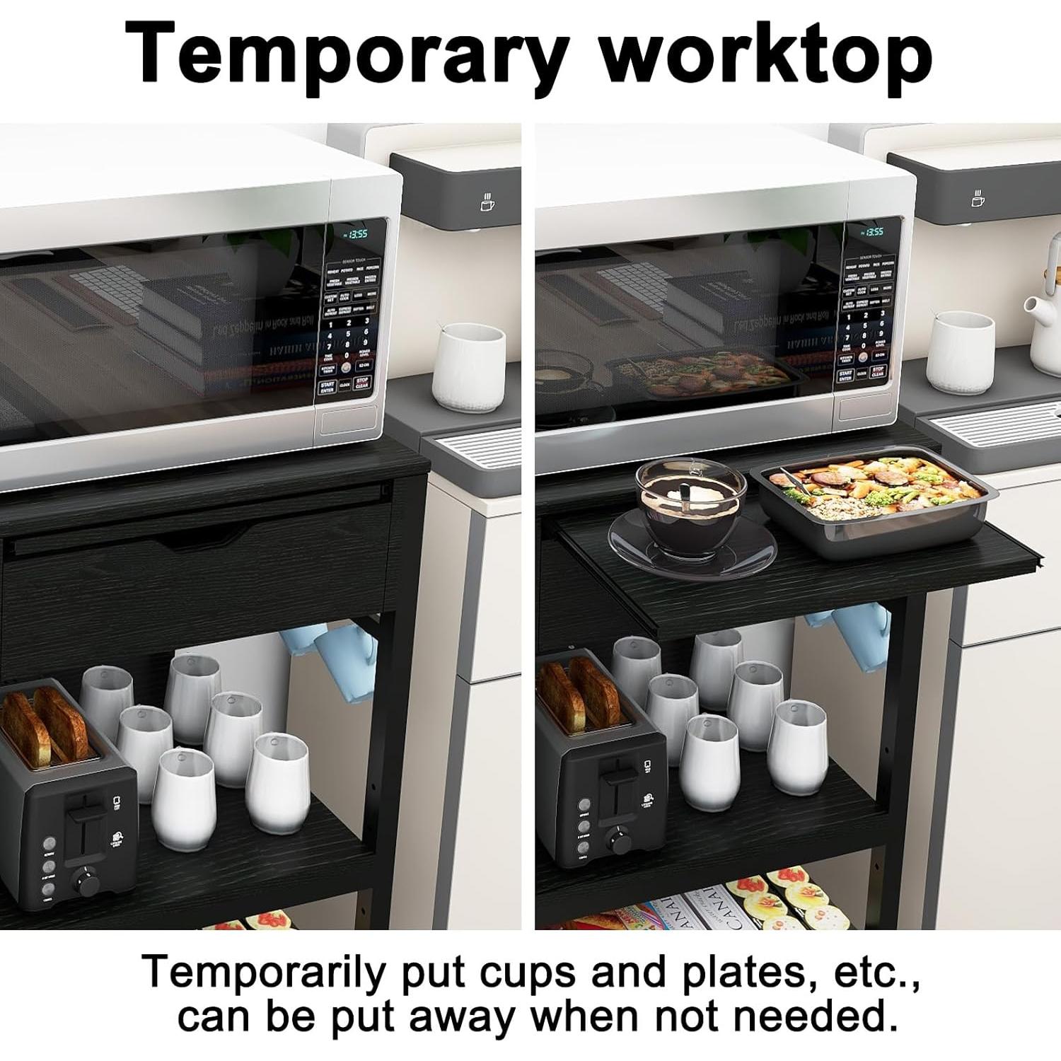 PUNCIA Coffee Bar Cabinet with Mini Fridge Space Beverage Wine Fridge Stand with Temporary Work Platform Refrigerator Storage Organizer with Power Outlet Microwave Oven Stand Rack for Home Dorm