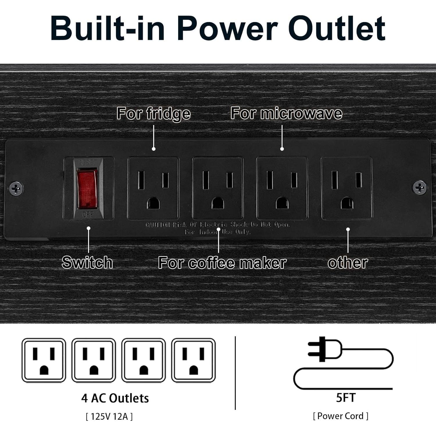 PUNCIA Coffee Bar Cabinet with Mini Fridge Space Beverage Wine Fridge Stand with Temporary Work Platform Refrigerator Storage Organizer with Power Outlet Microwave Oven Stand Rack for Home Dorm