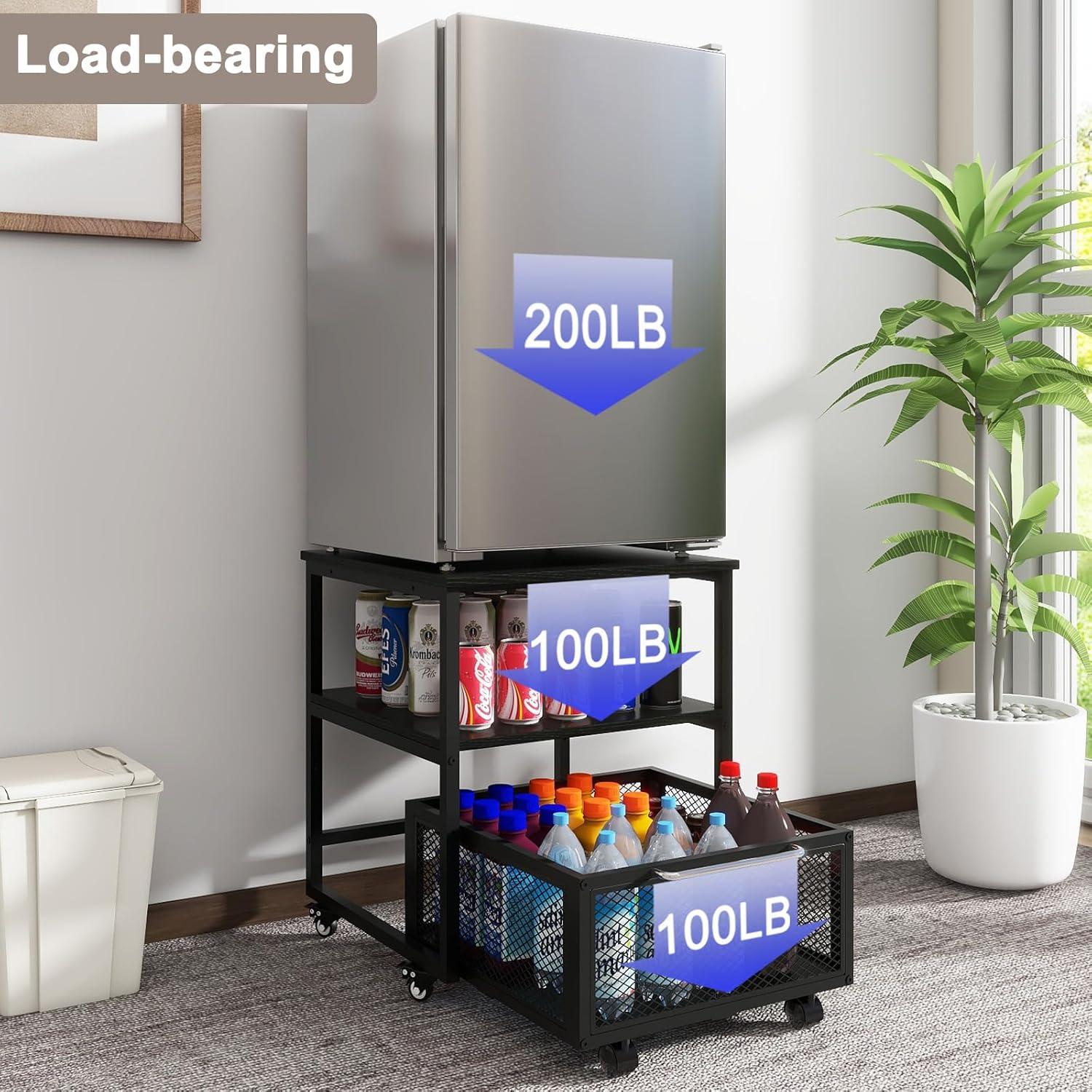 PUNCIA 19.7x19.7in Mini Fridge Stand with Storage and Wheels Heavy Duty Mini Fridge with Adjustable Shelf Table Beverage Refrigerator Stand for Coffee Bar Fridge Cart for Office Home Dorm Apartment