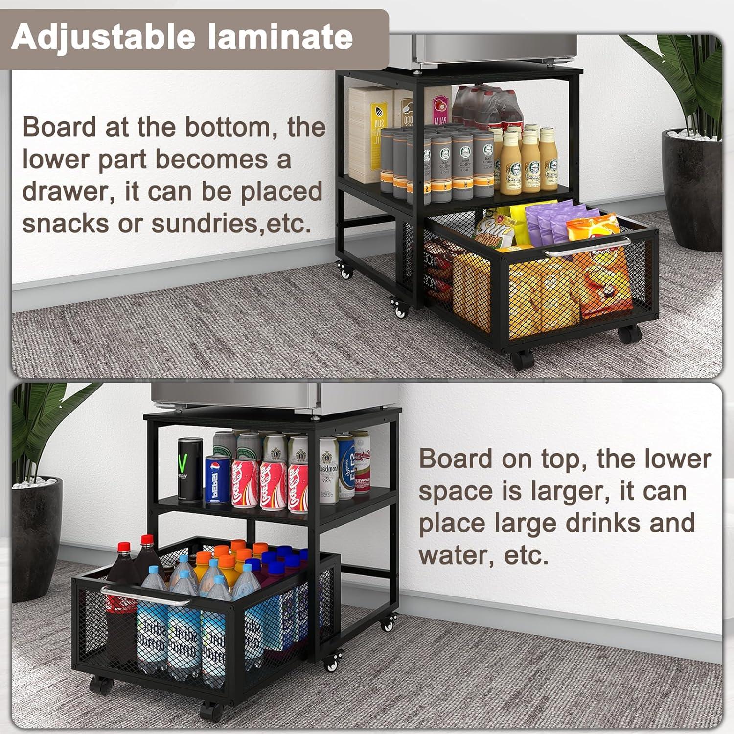 PUNCIA 19.7x19.7in Mini Fridge Stand with Storage and Wheels Heavy Duty Mini Fridge with Adjustable Shelf Table Beverage Refrigerator Stand for Coffee Bar Fridge Cart for Office Home Dorm Apartment