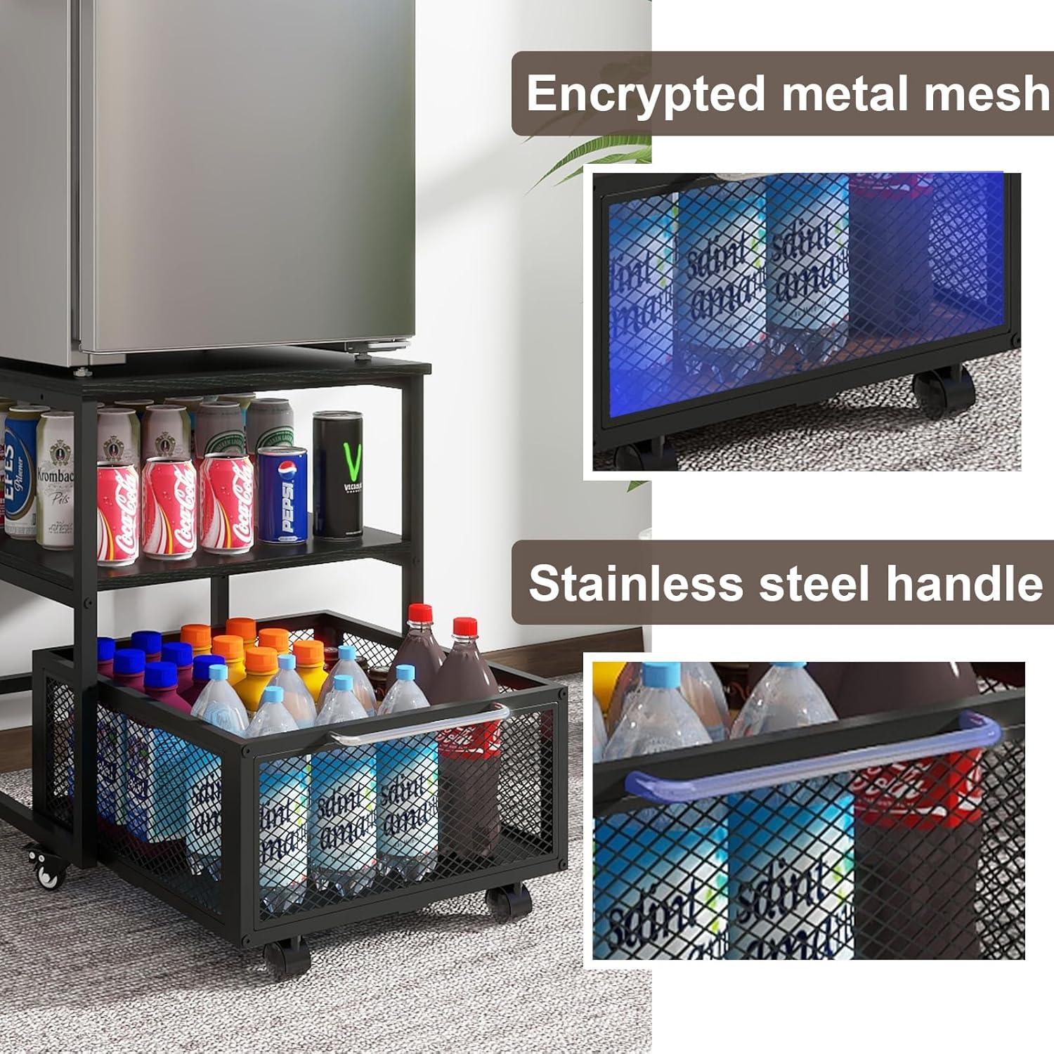 PUNCIA 19.7x19.7in Mini Fridge Stand with Storage and Wheels Heavy Duty Mini Fridge with Adjustable Shelf Table Beverage Refrigerator Stand for Coffee Bar Fridge Cart for Office Home Dorm Apartment