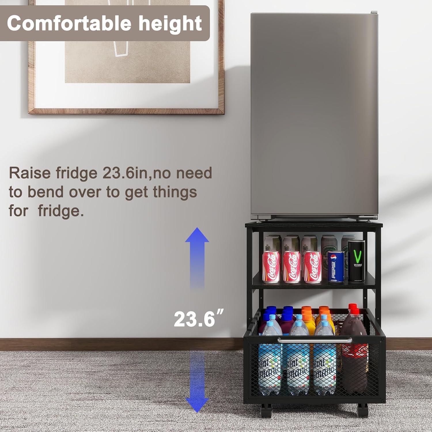 PUNCIA 19.7x19.7in Mini Fridge Stand with Storage and Wheels Heavy Duty Mini Fridge with Adjustable Shelf Table Beverage Refrigerator Stand for Coffee Bar Fridge Cart for Office Home Dorm Apartment