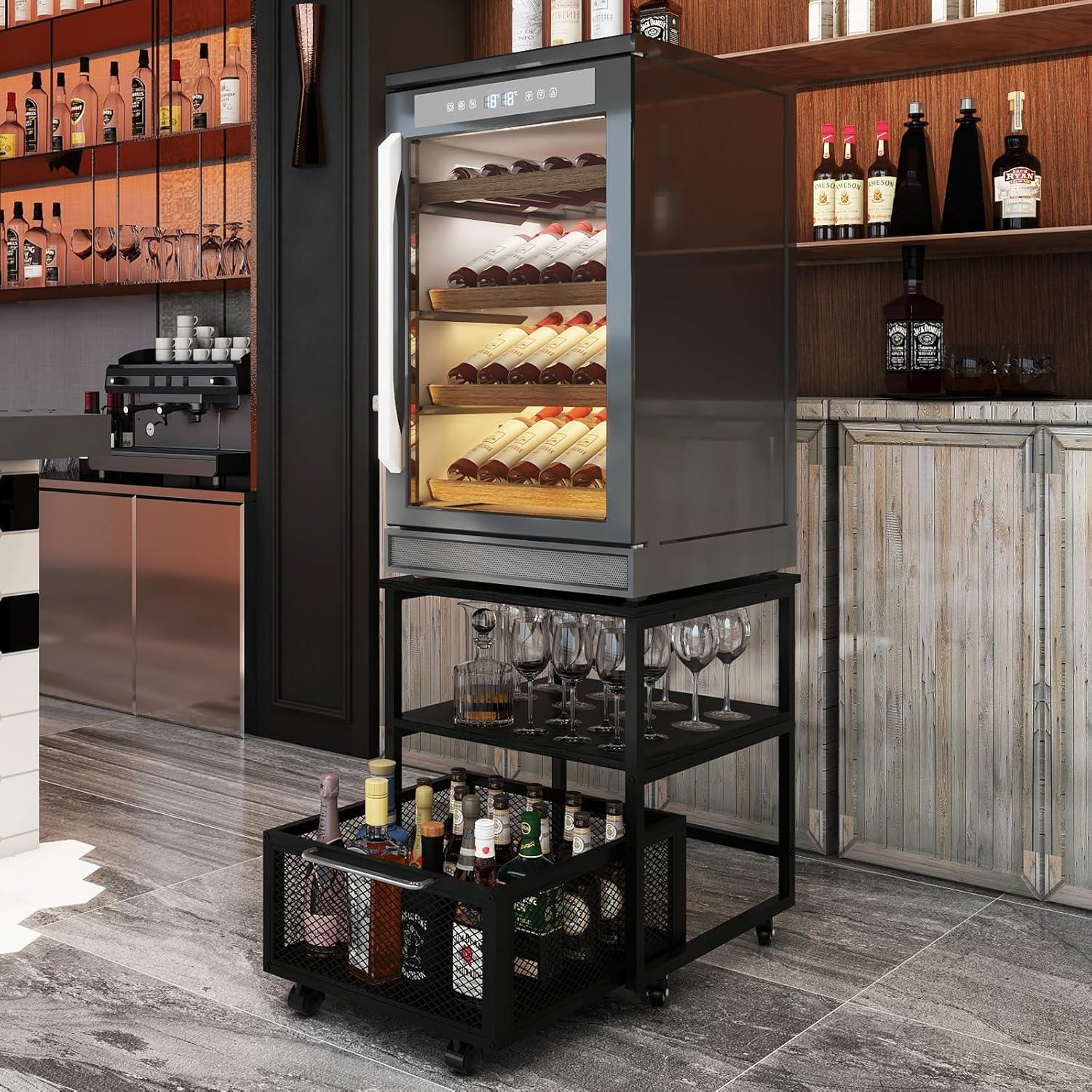 PUNCIA 19.7x19.7in Mini Fridge Stand with Storage and Wheels Heavy Duty Mini Fridge with Adjustable Shelf Table Beverage Refrigerator Stand for Coffee Bar Fridge Cart for Office Home Dorm Apartment