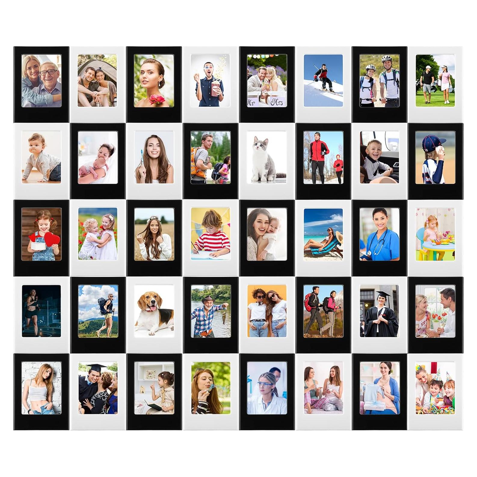 Epakh 40 Packs Magnetic Photo Picture Frame Cute Mini Table Photo Frame Holder 3 Inches Plastic Colorful Photo Display Compatible with Fujifilm Instax for Fridge Refrigerator Office (Black and White)