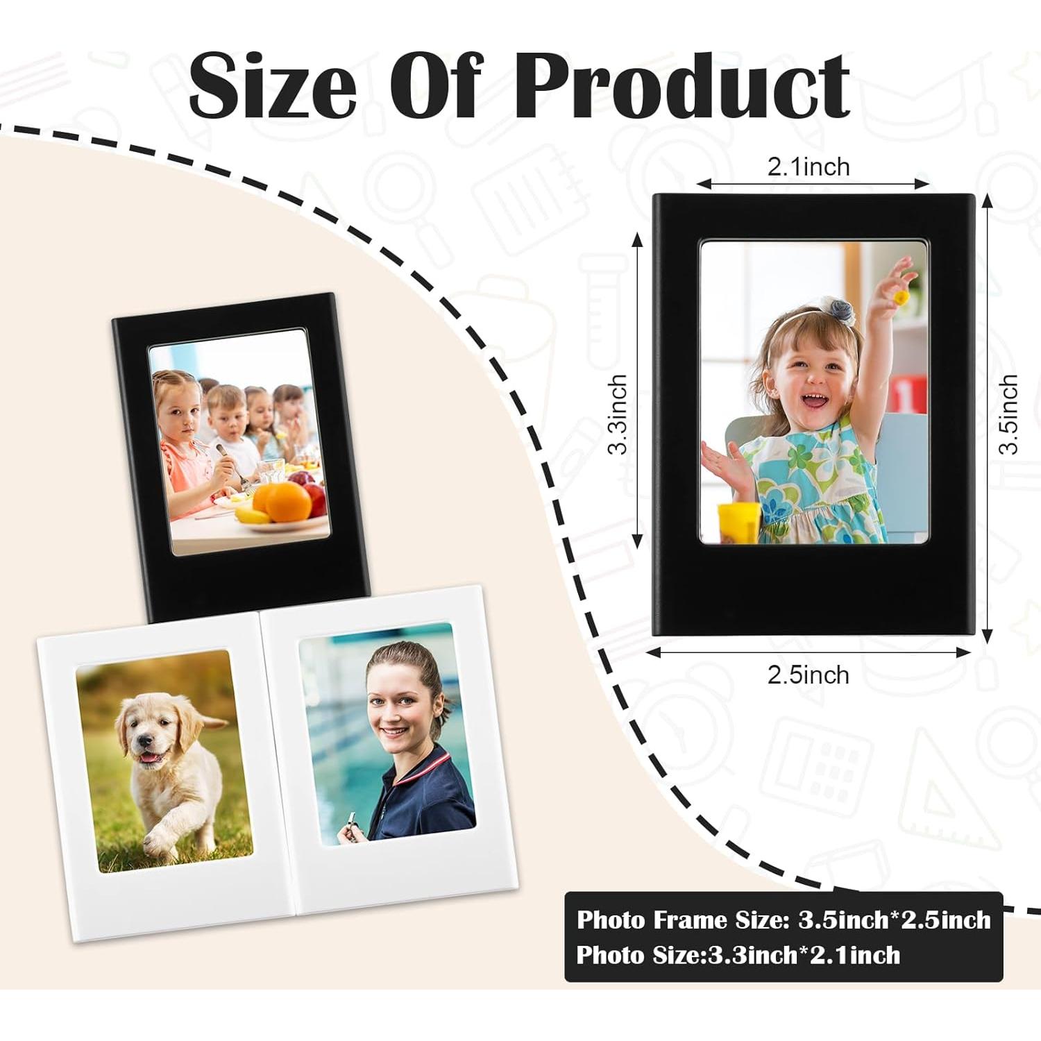 Epakh 40 Packs Magnetic Photo Picture Frame Cute Mini Table Photo Frame Holder 3 Inches Plastic Colorful Photo Display Compatible with Fujifilm Instax for Fridge Refrigerator Office (Black and White)