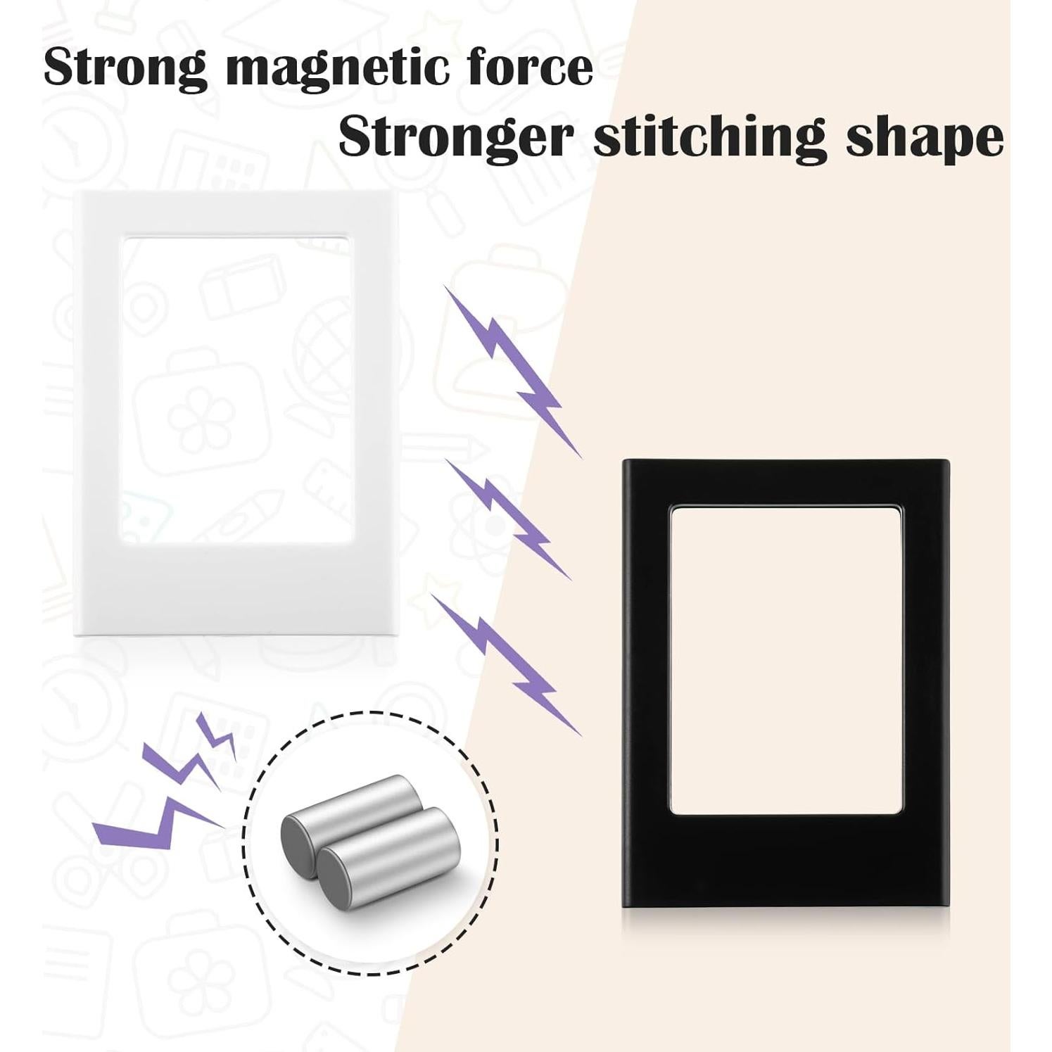 Epakh 40 Packs Magnetic Photo Picture Frame Cute Mini Table Photo Frame Holder 3 Inches Plastic Colorful Photo Display Compatible with Fujifilm Instax for Fridge Refrigerator Office (Black and White)