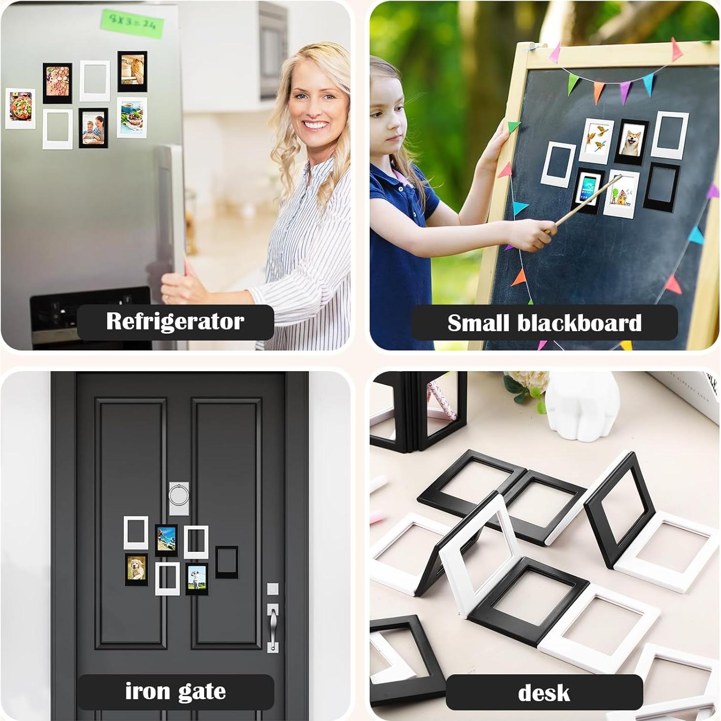 Epakh 40 Packs Magnetic Photo Picture Frame Cute Mini Table Photo Frame Holder 3 Inches Plastic Colorful Photo Display Compatible with Fujifilm Instax for Fridge Refrigerator Office (Black and White)