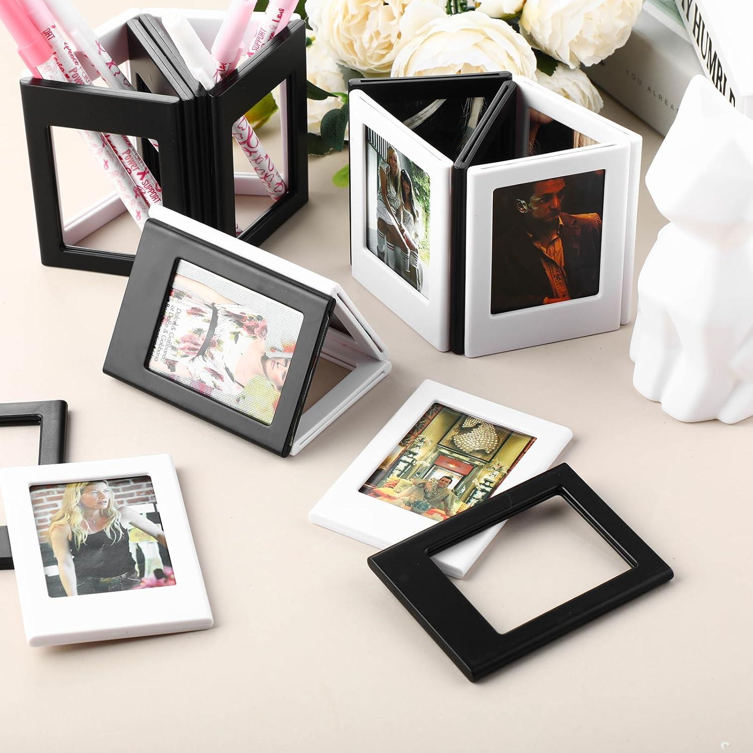Epakh 40 Packs Magnetic Photo Picture Frame Cute Mini Table Photo Frame Holder 3 Inches Plastic Colorful Photo Display Compatible with Fujifilm Instax for Fridge Refrigerator Office (Black and White)