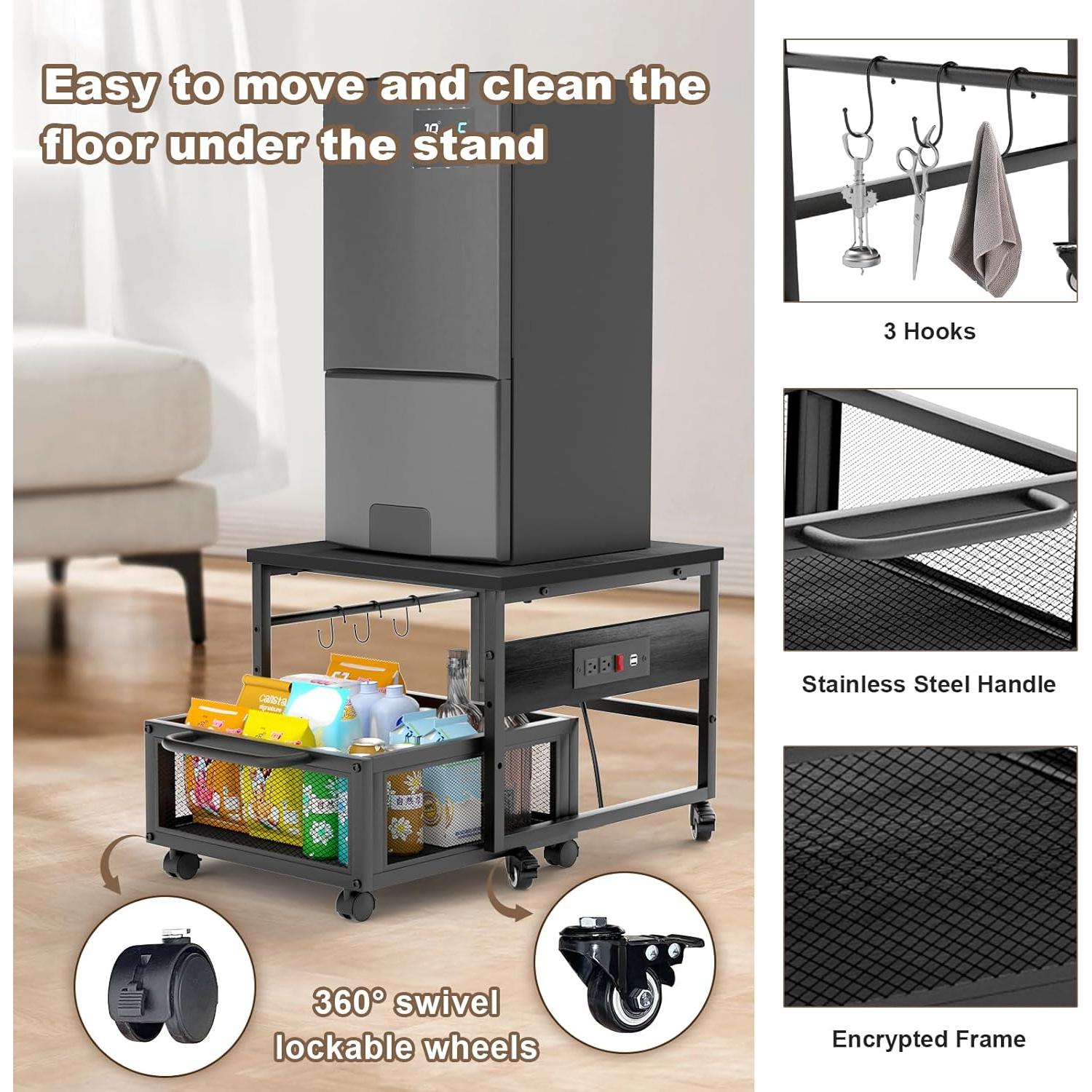 Mesa para Mini Nevera Guliu con Ruedas y Salidas de Energía