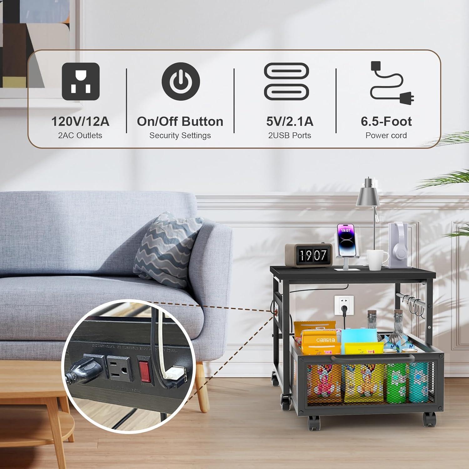 Mesa para Mini Nevera Guliu con Ruedas y Salidas de Energía