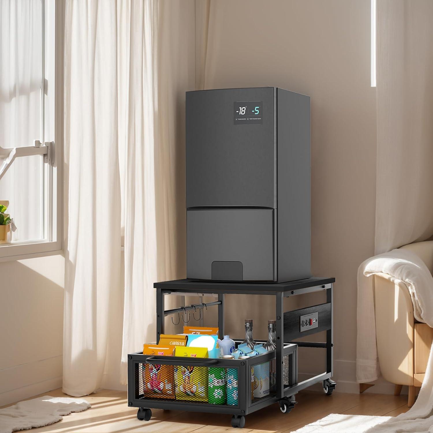 Mesa para Mini Nevera Guliu con Ruedas y Salidas de Energía