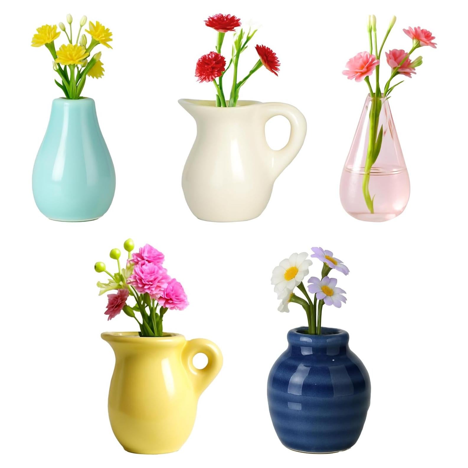 Mini Jarrones Cerámicos Magnéticos Renmxj con Flores Falsas