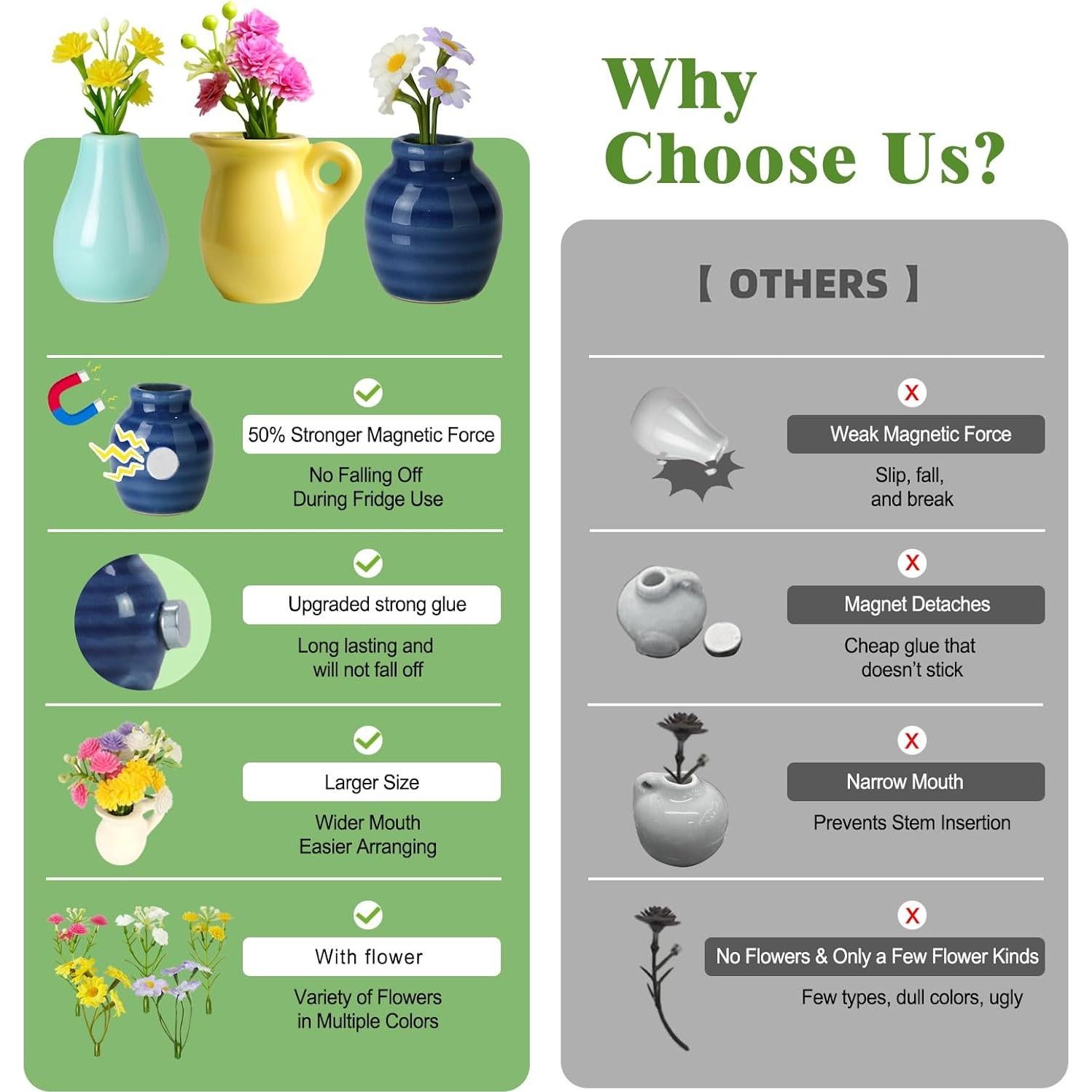 Mini Jarrones Cerámicos Magnéticos Renmxj con Flores Falsas