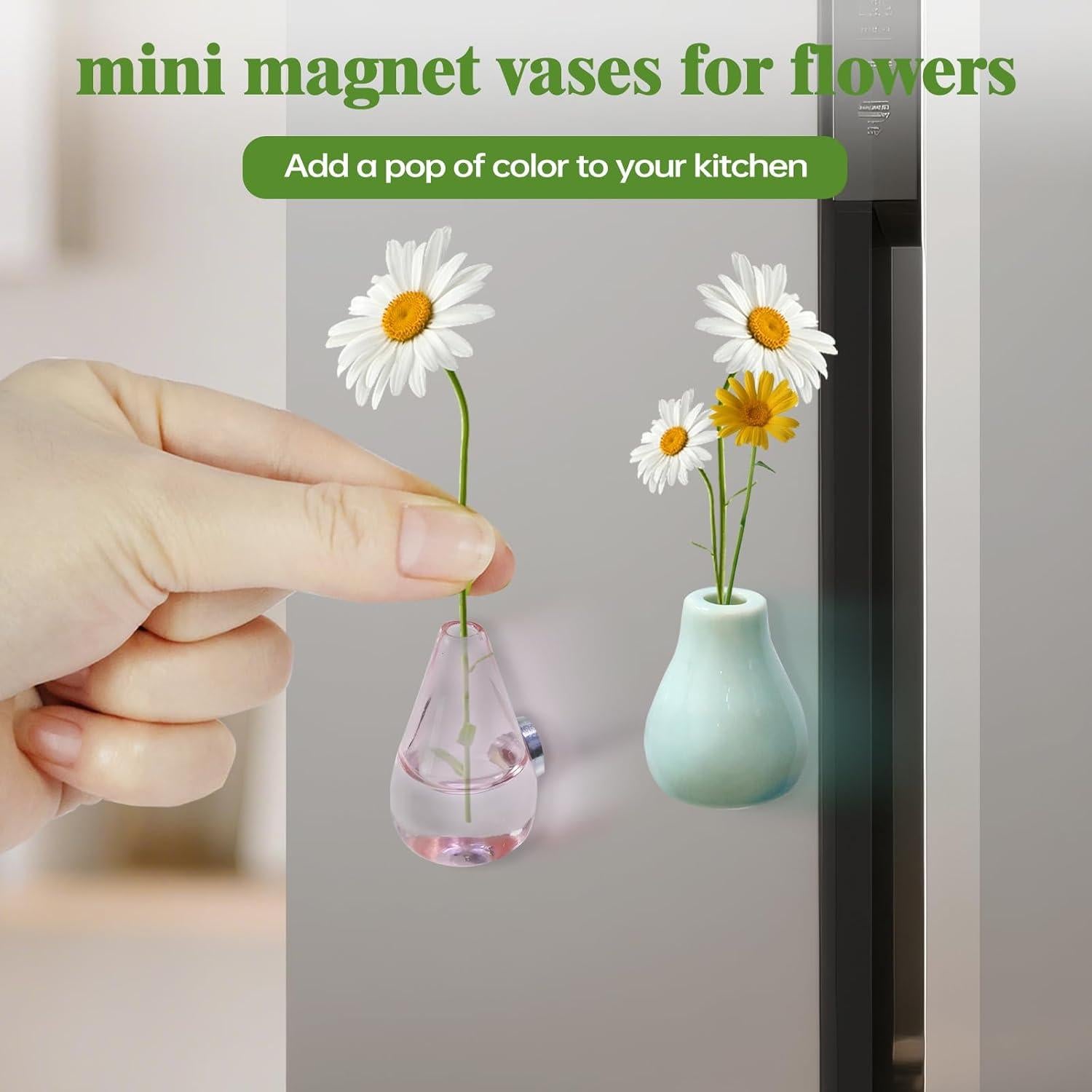 Mini Jarrones Cerámicos Magnéticos Renmxj con Flores Falsas