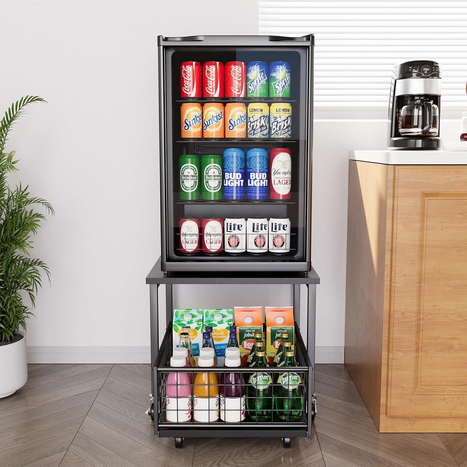 Soporte para Mini Nevera SpaceAid Negro 2 Niveles con Ruedas