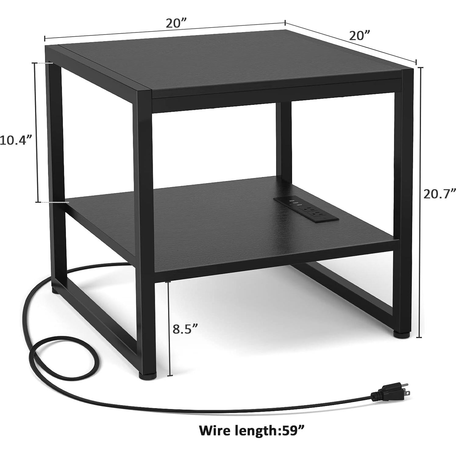 Mesa Lateral Homieasy Negra con Estación de Carga USB 2 Niveles