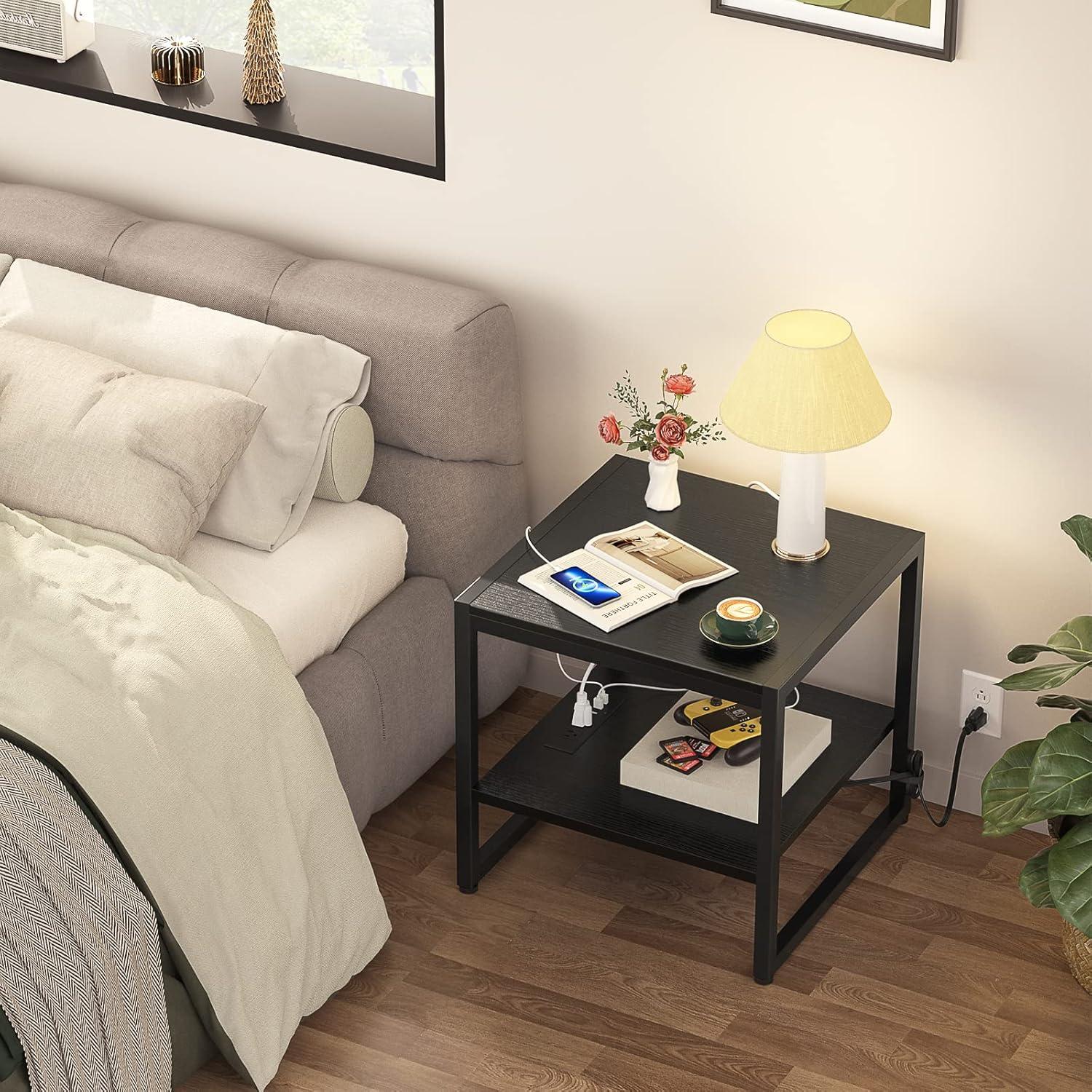 Mesa Lateral Homieasy Negra con Estación de Carga USB 2 Niveles