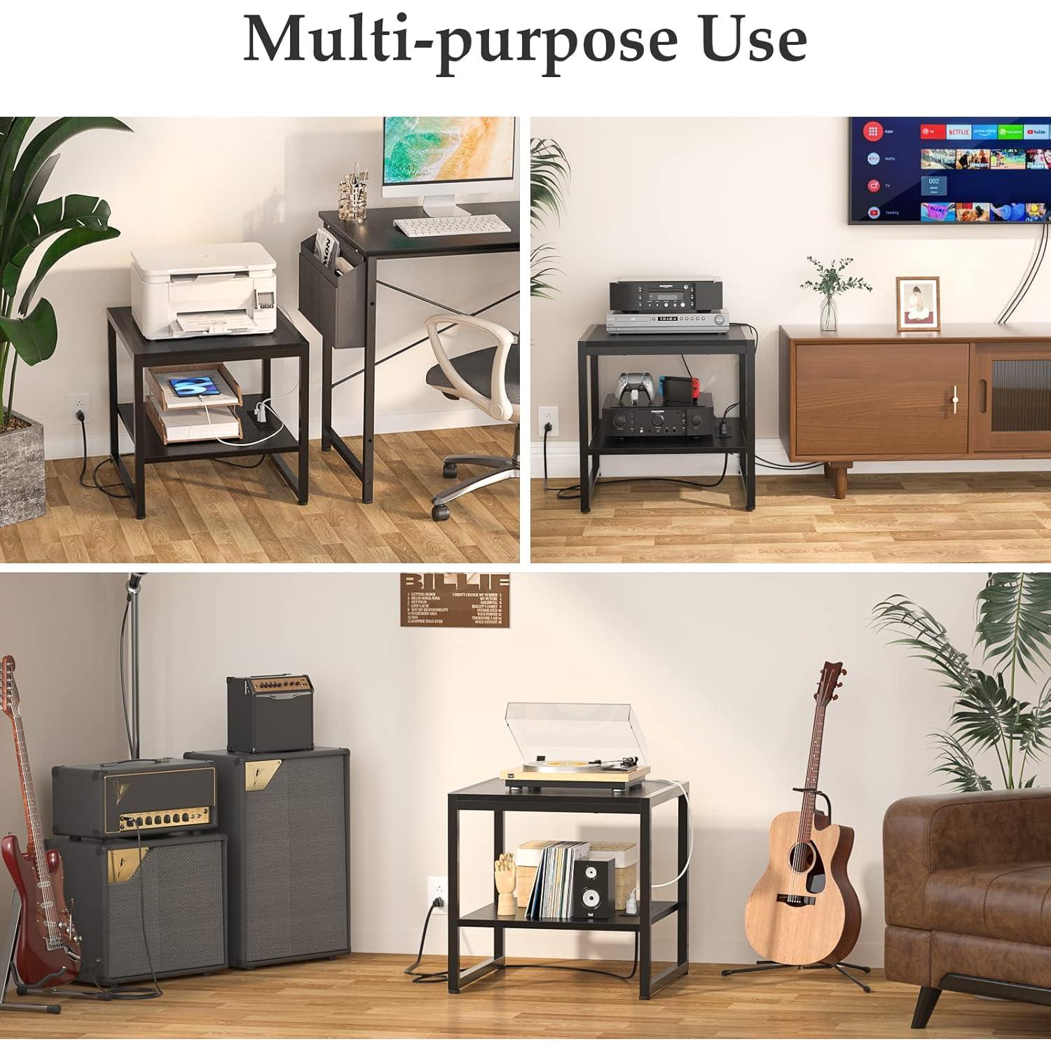 Mesa Lateral Homieasy Negra con Estación de Carga USB 2 Niveles