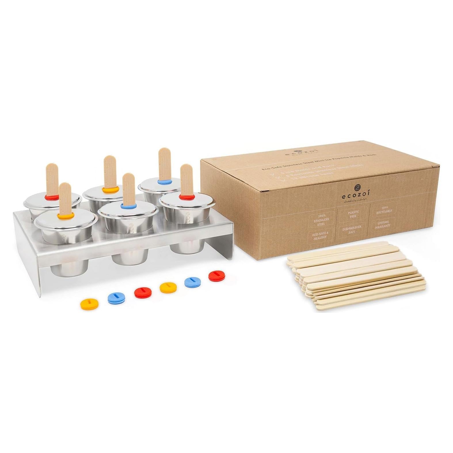Moldes de Paletas Ecológicos Ecozoi - 6 Mini Redondos de Acero Inoxidable