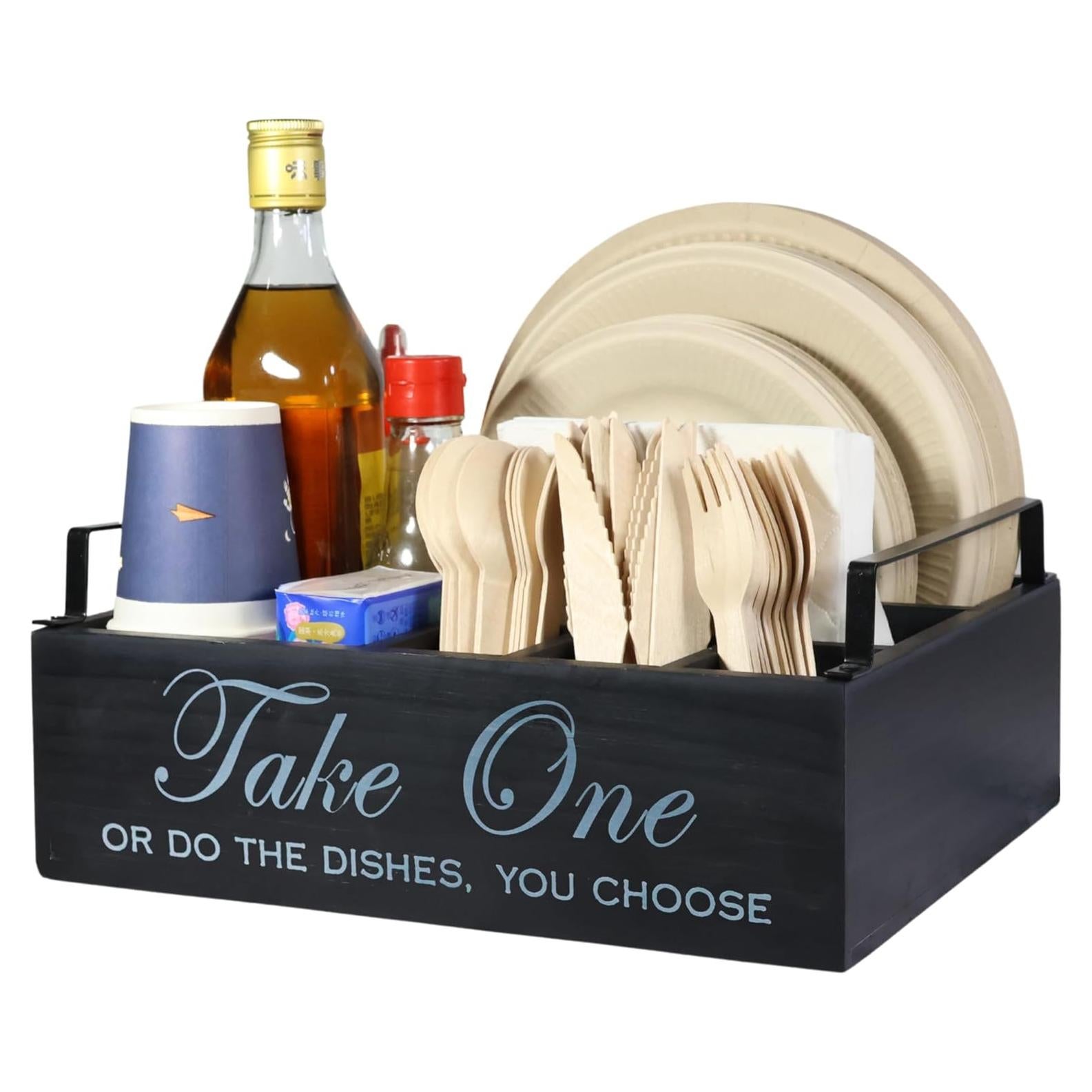 Organizador de Utensilios de Madera Rehuei para Platos de Papel