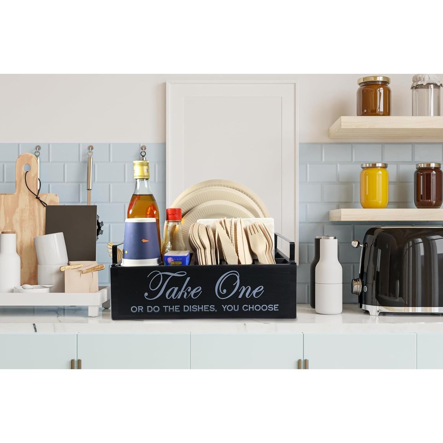 Organizador de Utensilios de Madera Rehuei para Platos de Papel