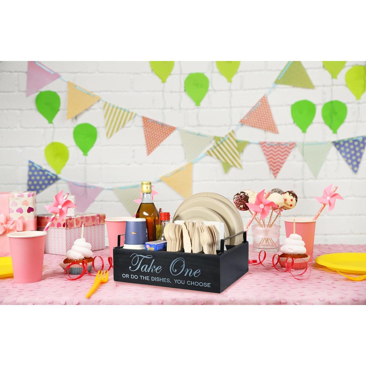 Organizador de Utensilios de Madera Rehuei para Platos de Papel