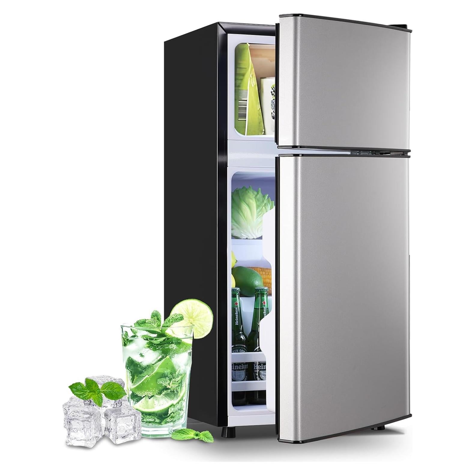 2.4 Cu.Ft Small Refrigerator with Freezer Dorm fridge Removable Plastic Shelves Ideal for Home, Office,Dormitory Silver